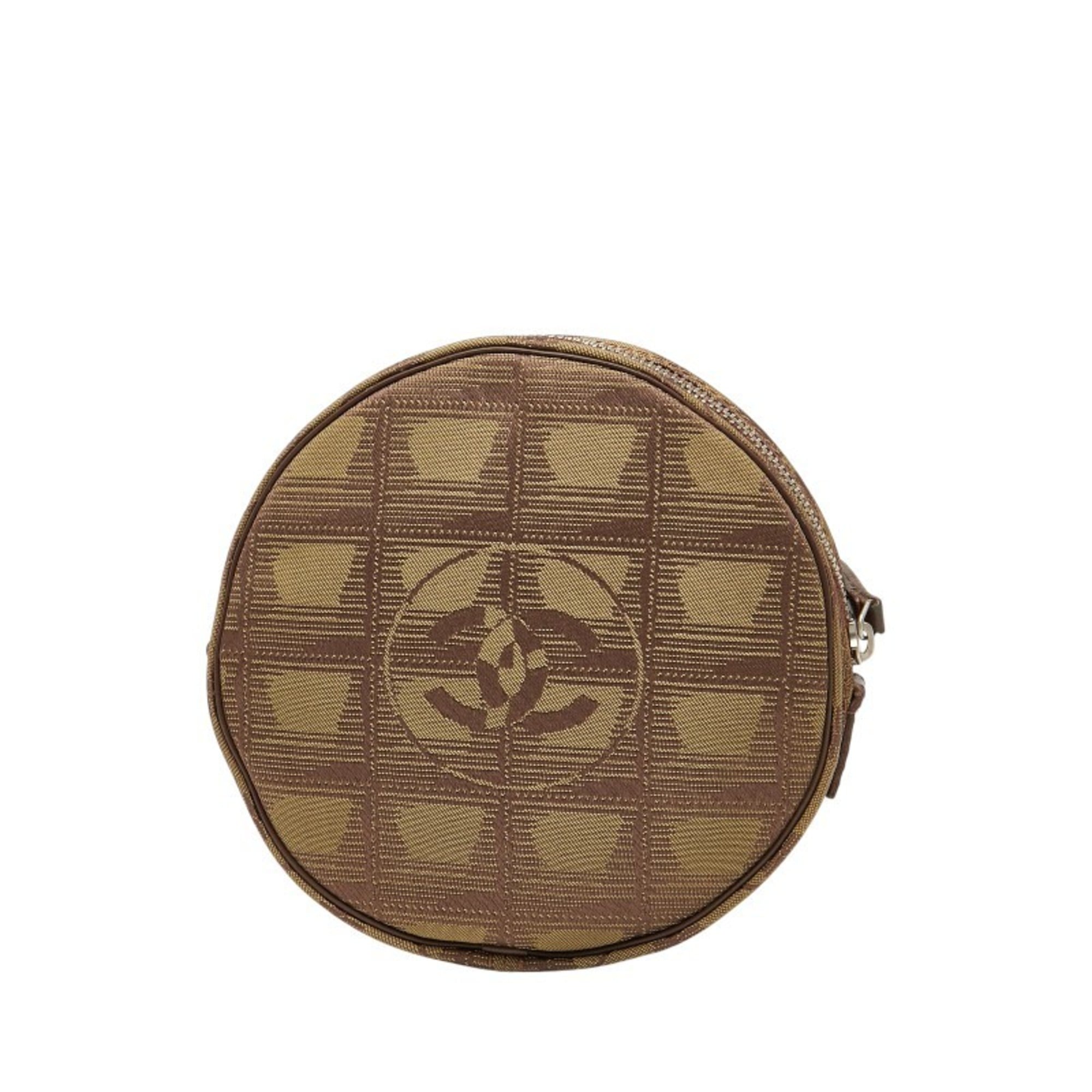 Chanel Brown Khaki Canvas Leather Pouch (Pre-Owned)