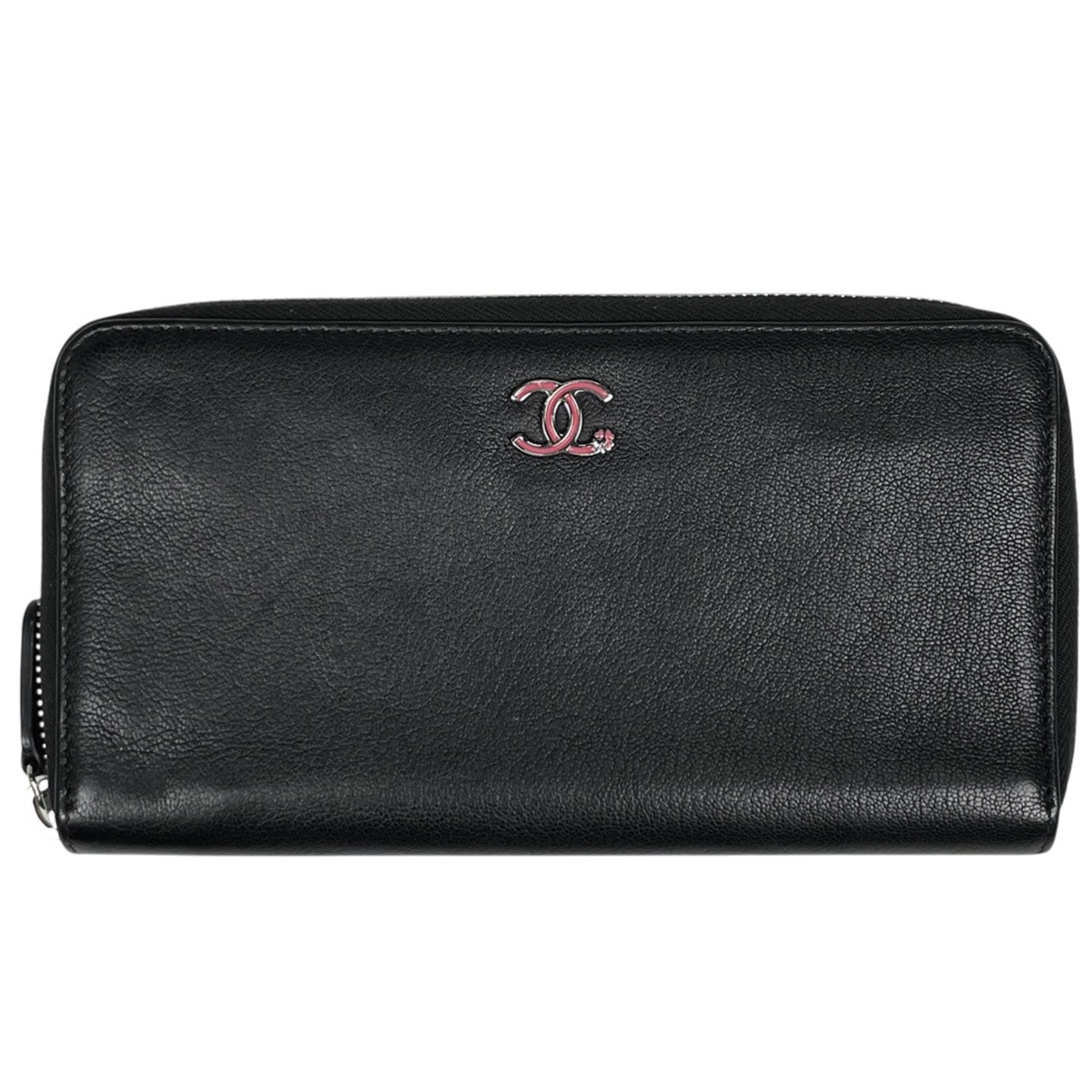 Chanel Black Leather Long Wallet (Bi-Fold) (Pre-Owned)
