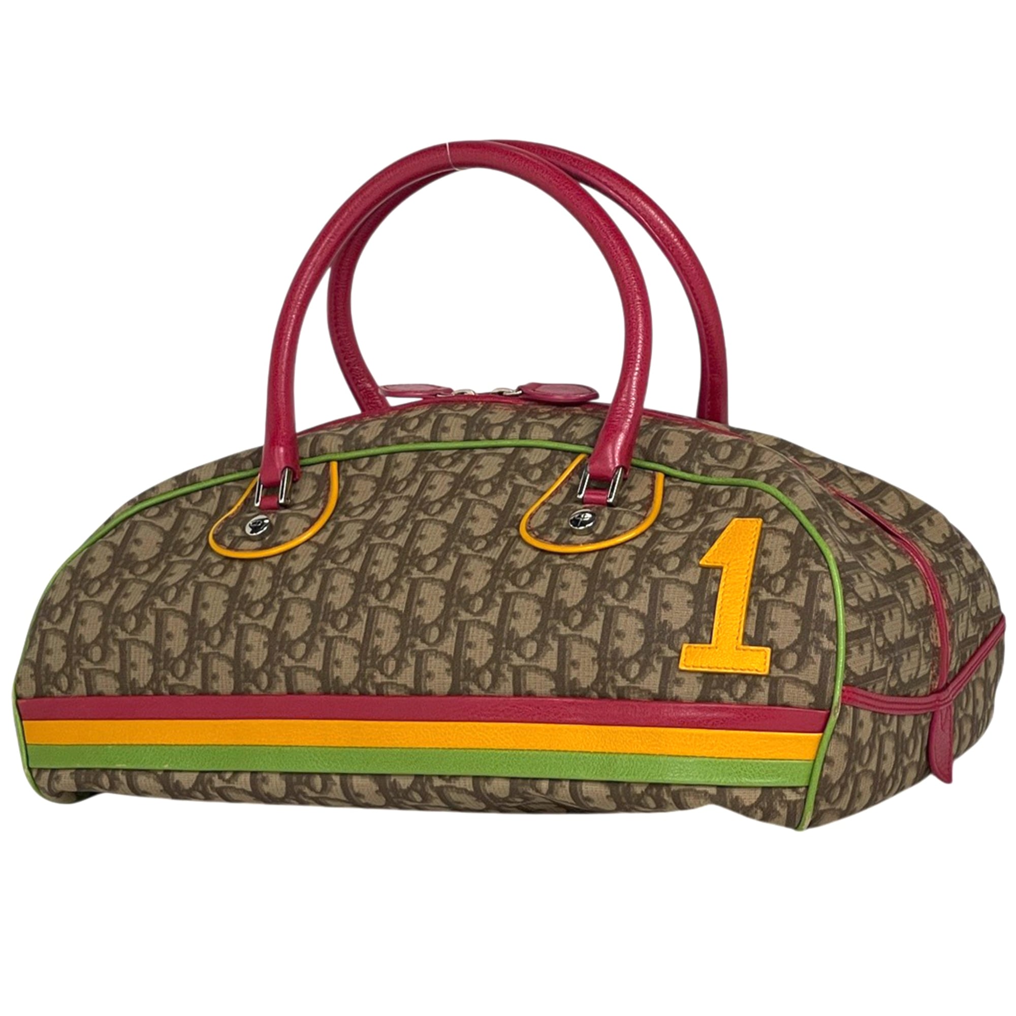 Christian Dior Trotter Beige Multi-Color Red Color Coated Canvas Leather Handbag (Pre-Owned)