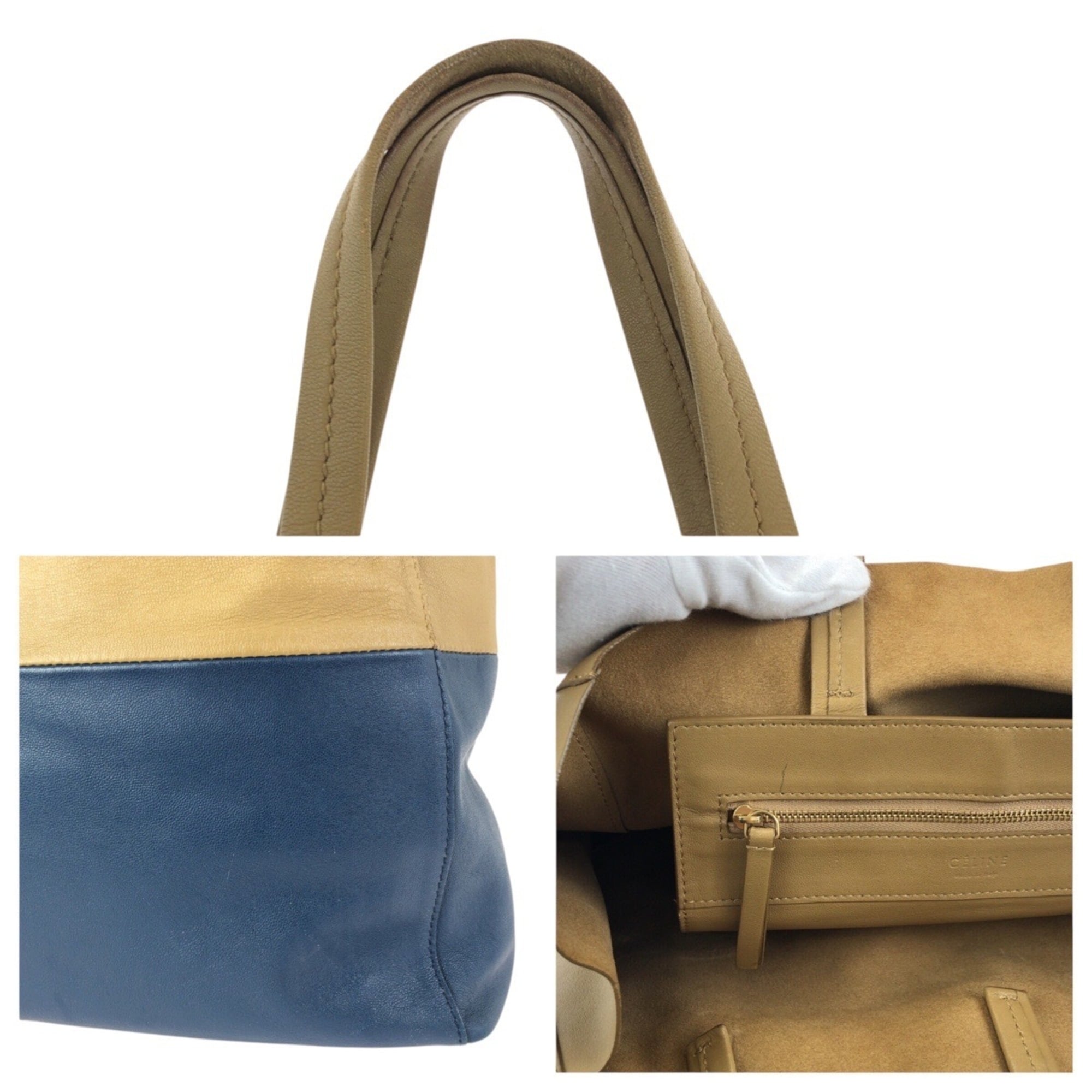 Celine Beige Blue Leather Tote Bag (Pre-Owned)