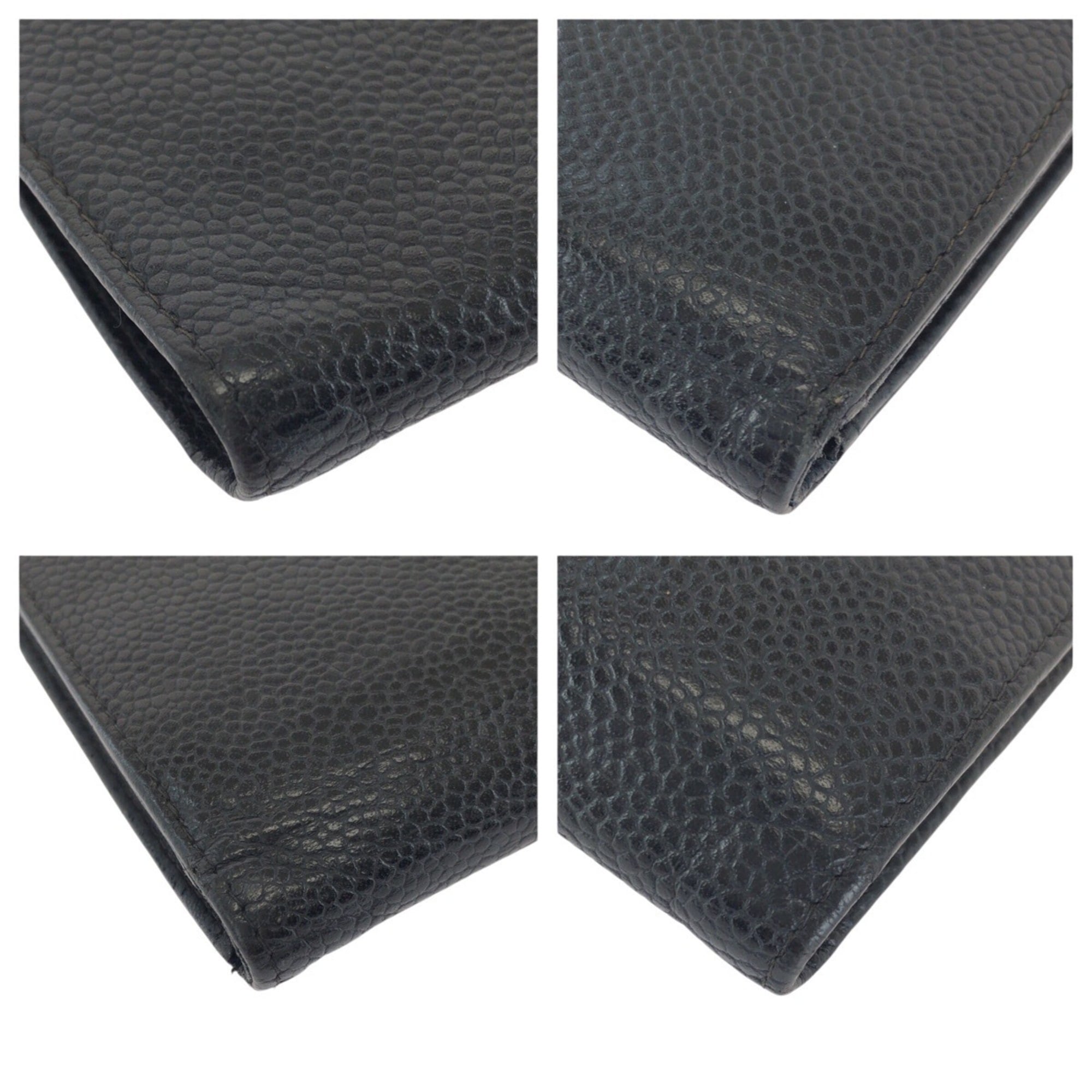 Chanel Black Grained Calfskin Long Wallet (Bi-Fold) (Pre-Owned)