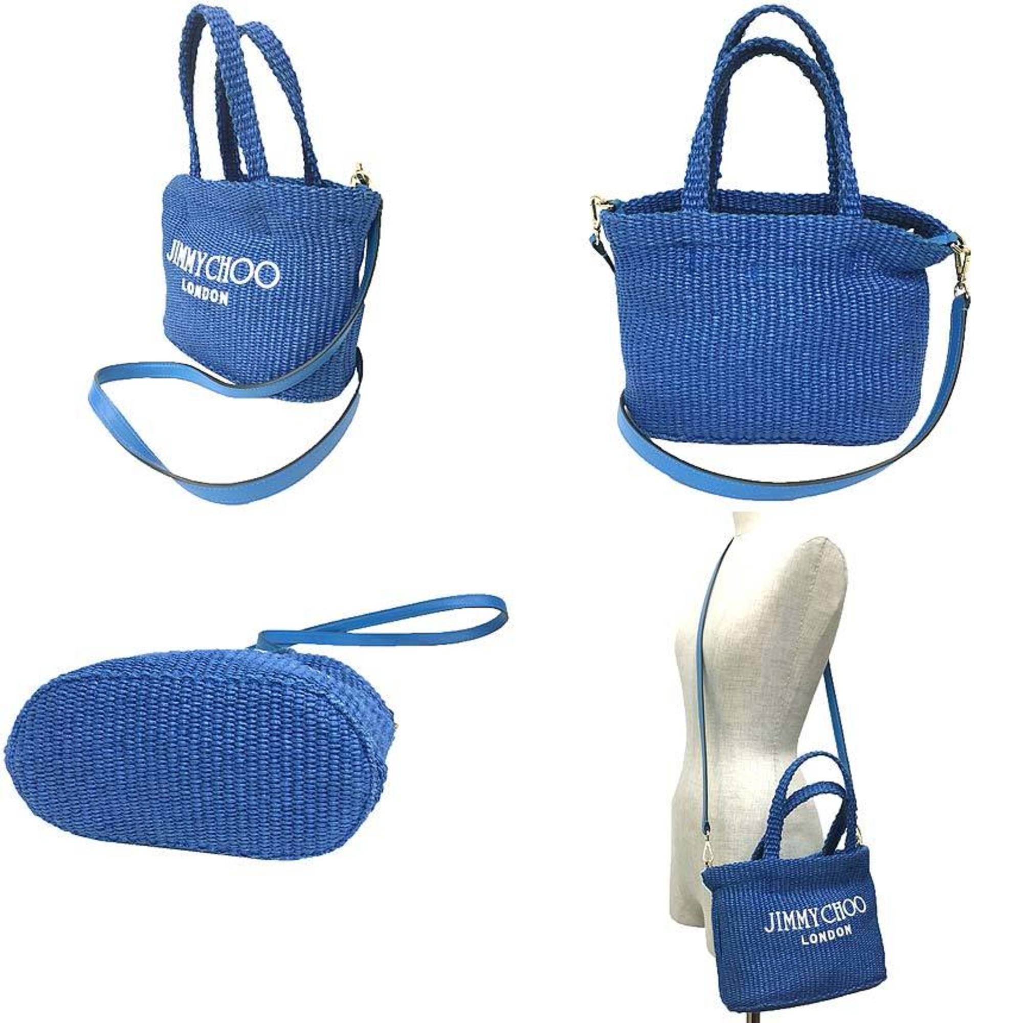 Jimmy Choo Blue Raffia Shoulder Bag Tote Bag (Pre-Owned)