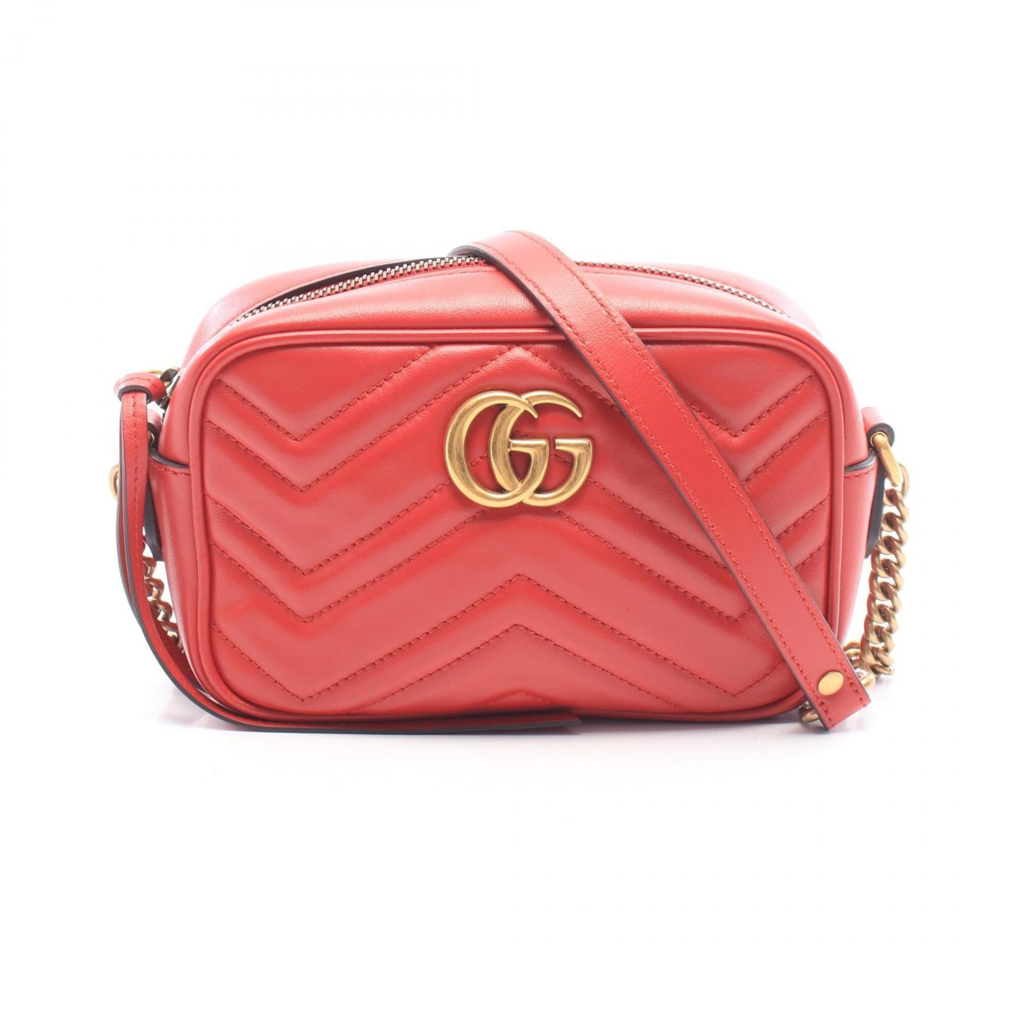 Gucci Red Color Leather Handbag Shoulder Bag (Pre-Owned)