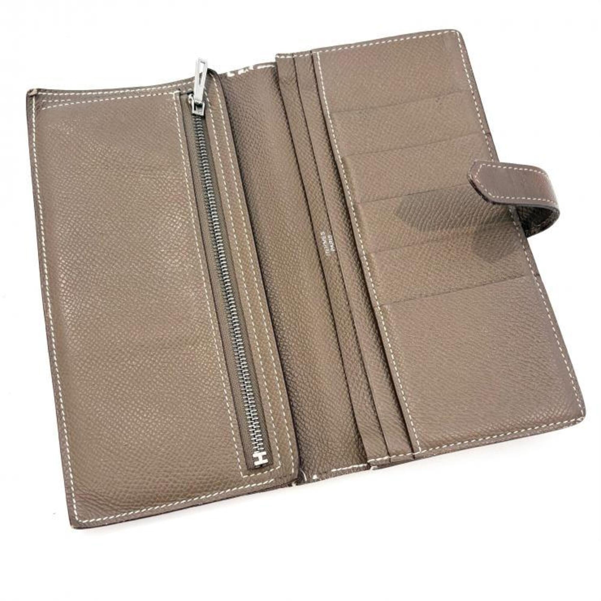 Hermes Beige Etoupe Gray Epsom Leather Long Wallet (Bi-Fold) (Pre-Owned)