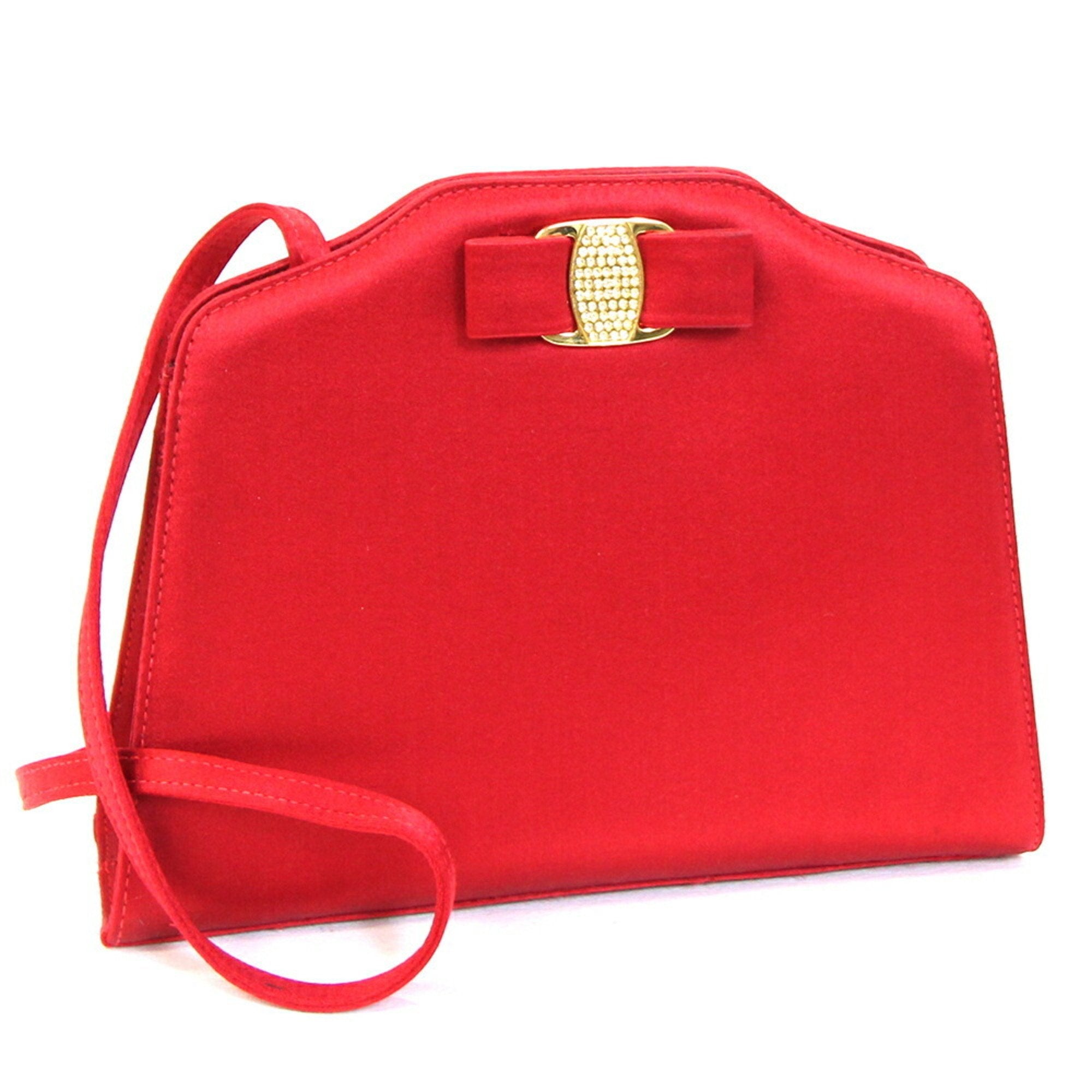 Salvatore Ferragamo Brown Red Color Satin Shoulder Bag (Pre-Owned)