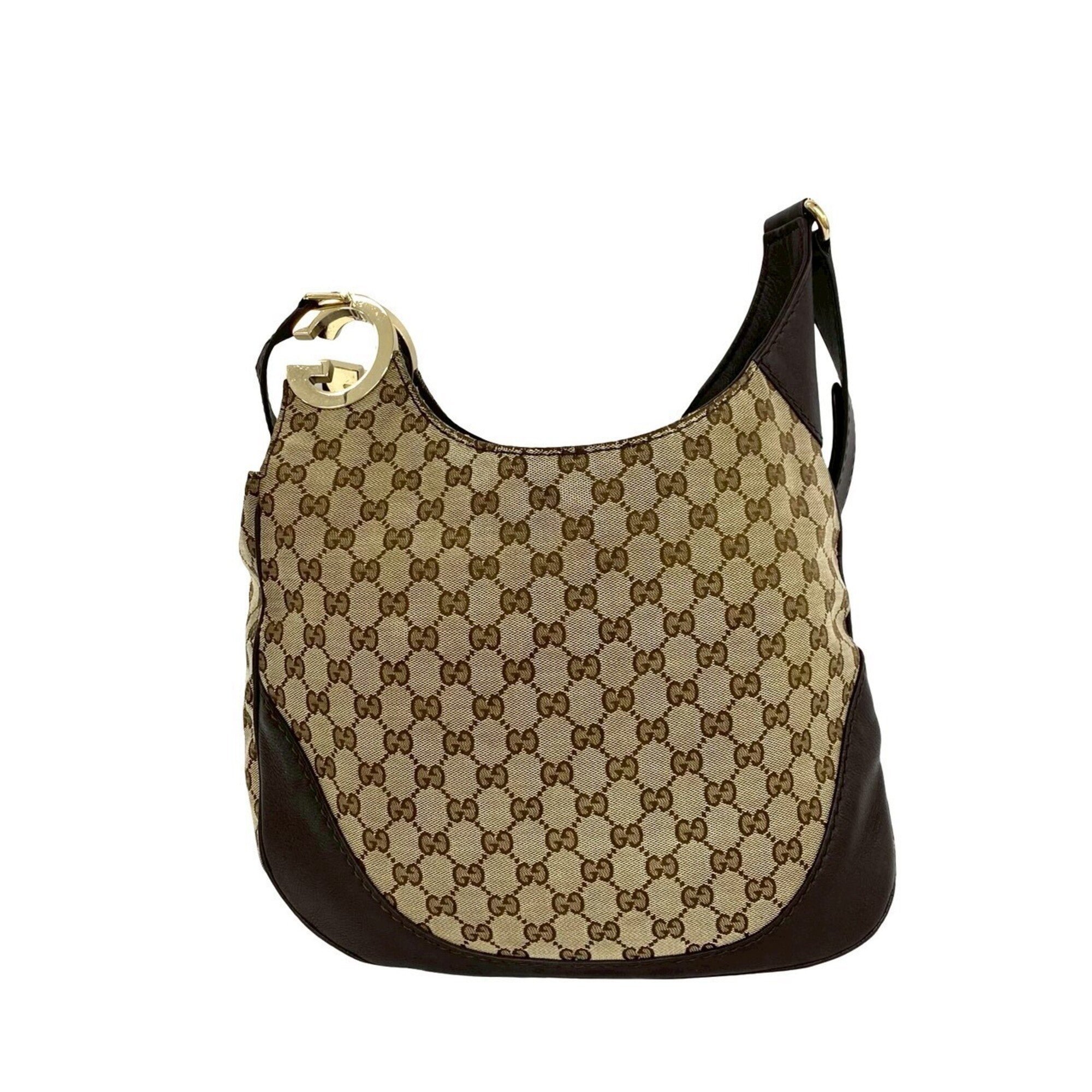 Gucci Beige Brown Canvas Leather Shoulder Bag (Pre-Owned)