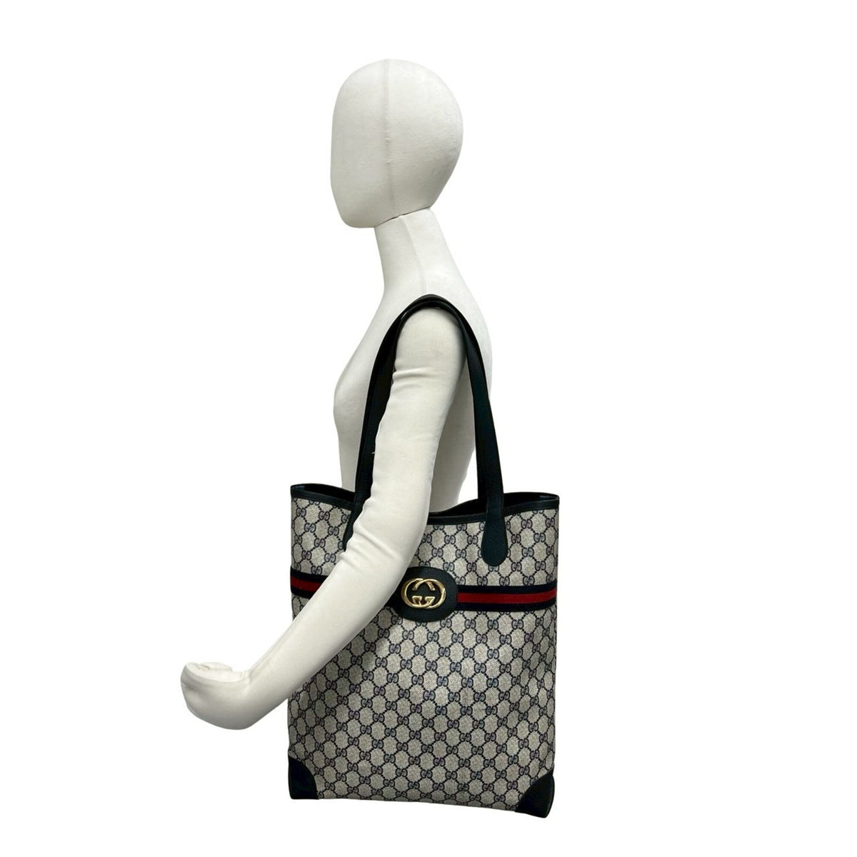 Gucci Navy Red Color Pvc Leather Handbag Tote Bag (Pre-Owned)