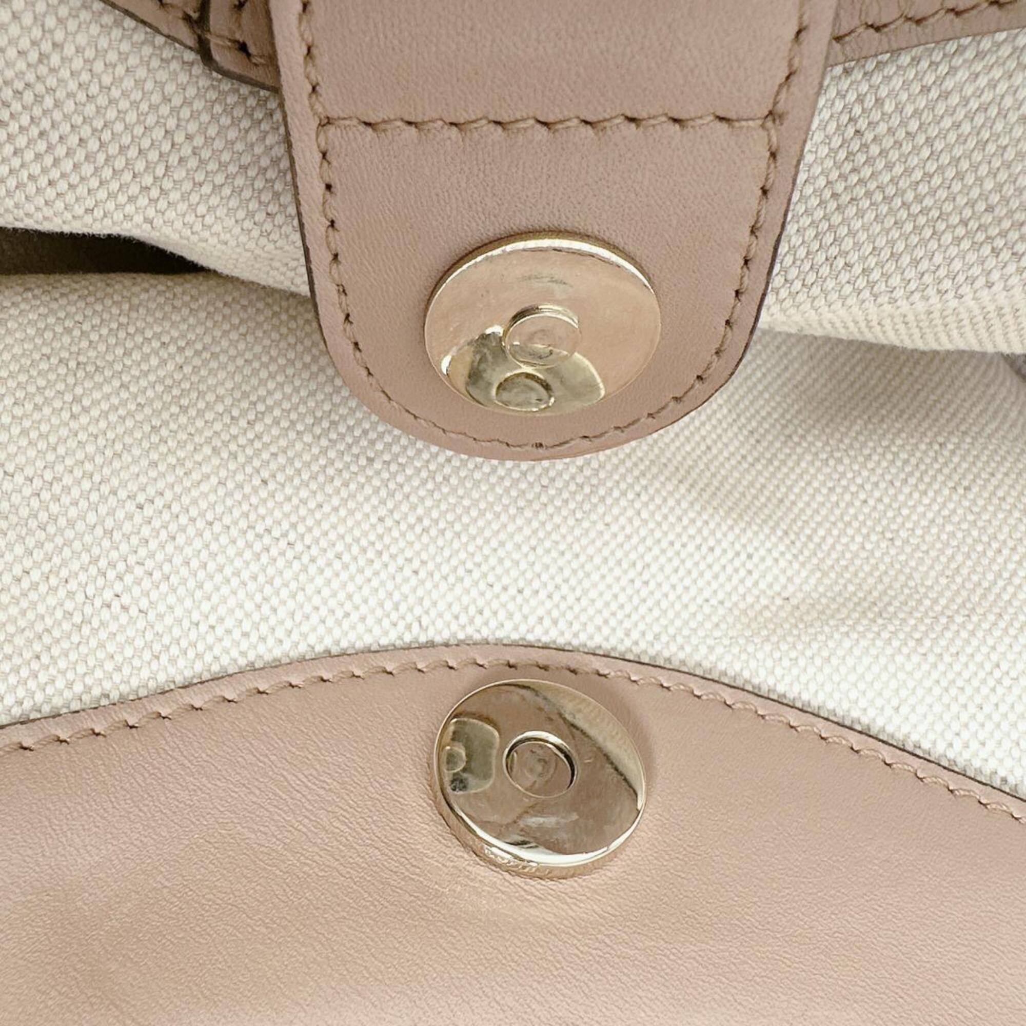 Gucci Beige Beige Brown Brown White Canvas Handbag Tote Bag (Pre-Owned)