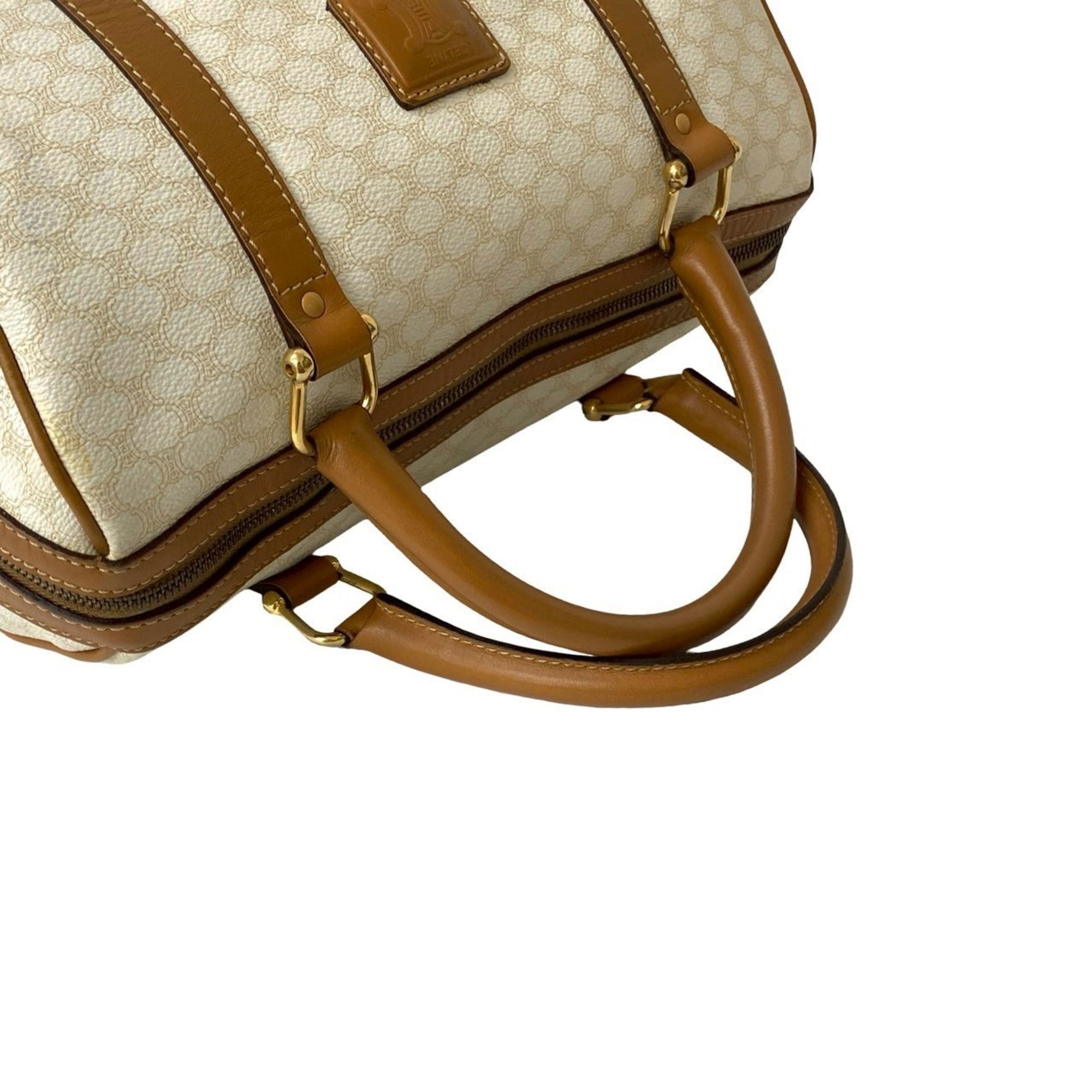 Celine Brown White Leather Pvc Boston Bag Handbag (Pre-Owned)