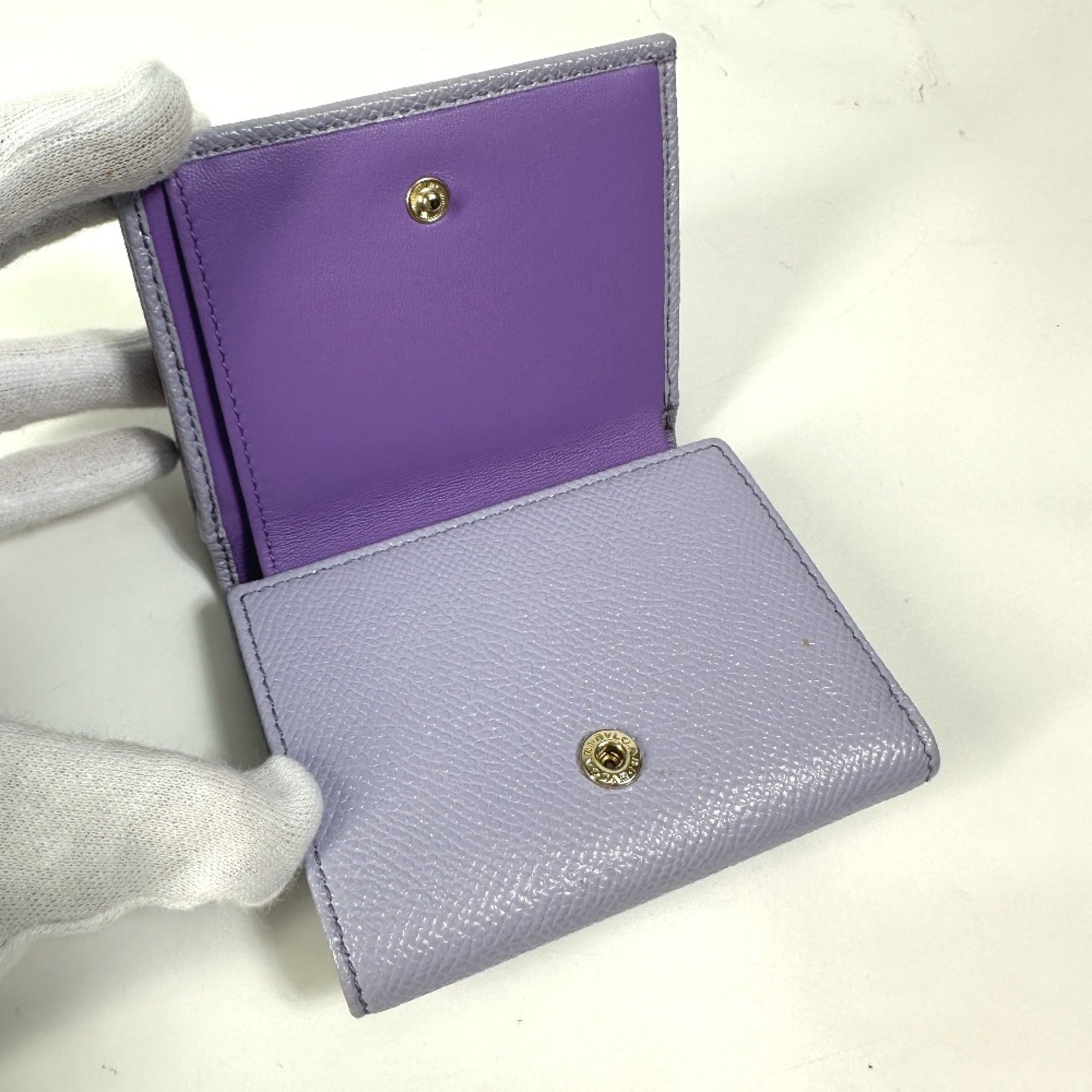 Bvlgari Purple Leather Wallet (Tri-Fold) (Pre-Owned)