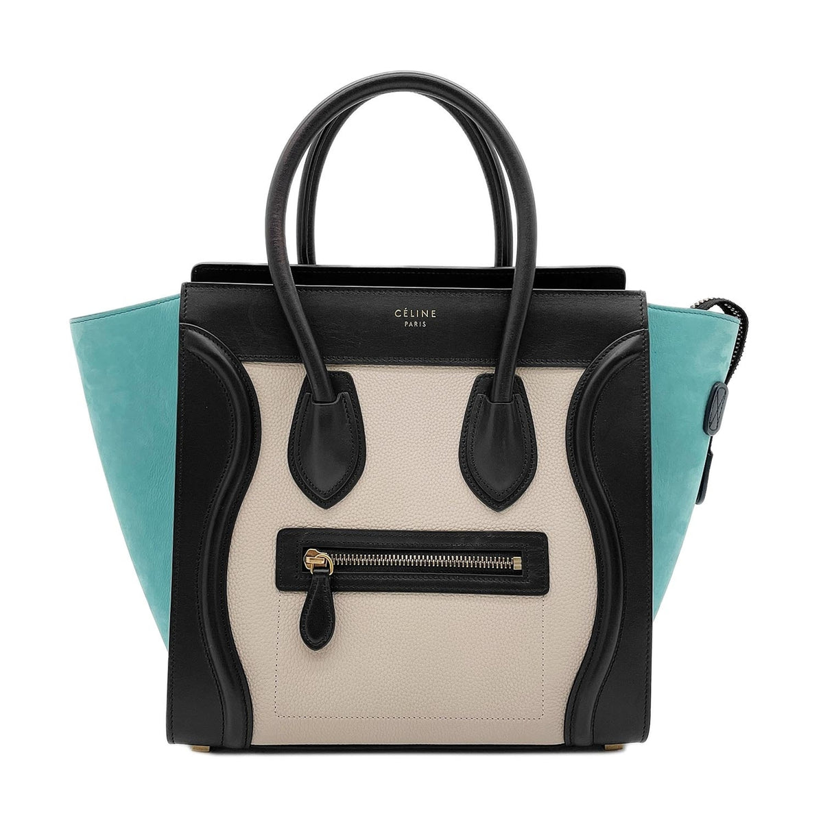 Celine Beige Black Green Leather Suede Handbag (Pre-Owned)