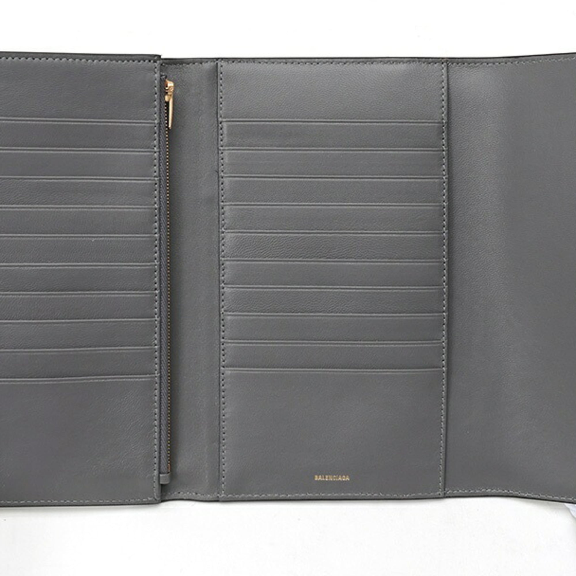 Balenciaga Black Gray Leather Long Wallet (Bi-Fold) (Pre-Owned)