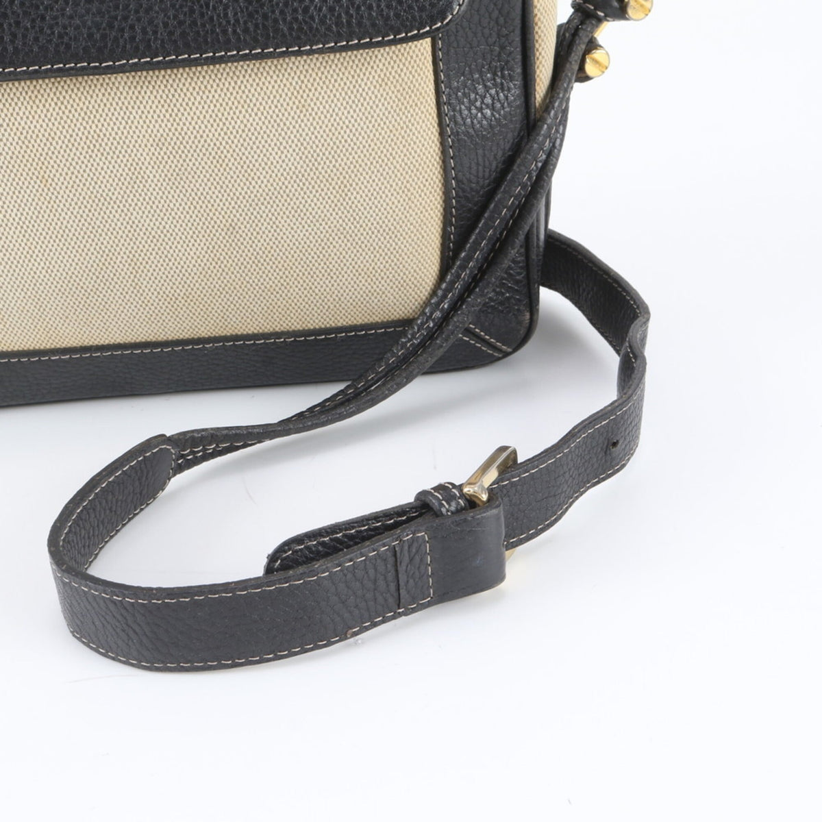 Bally Beige Navy Leather Canvas Shoulder Bag (Pre-Owned)
