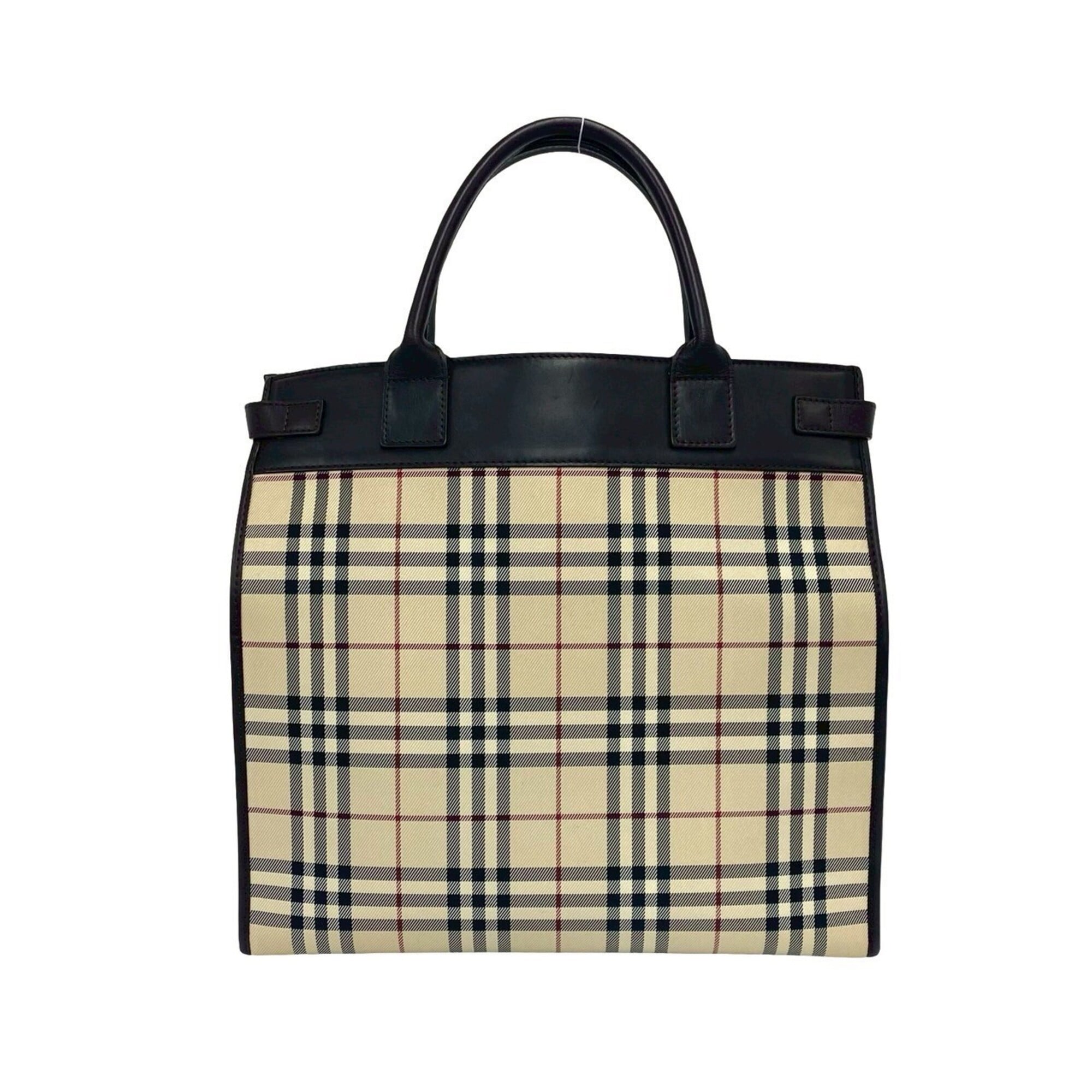 Burberry Beige Black Brown Red Color White Canvas Leather Handbag Shoulder Bag (Pre-Owned)