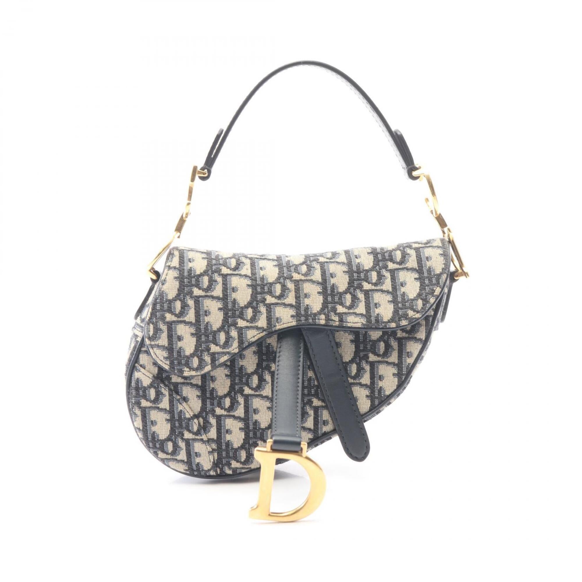 Christian Dior Beige Navy Canvas Handbag Saddle Bag (Pre-Owned)