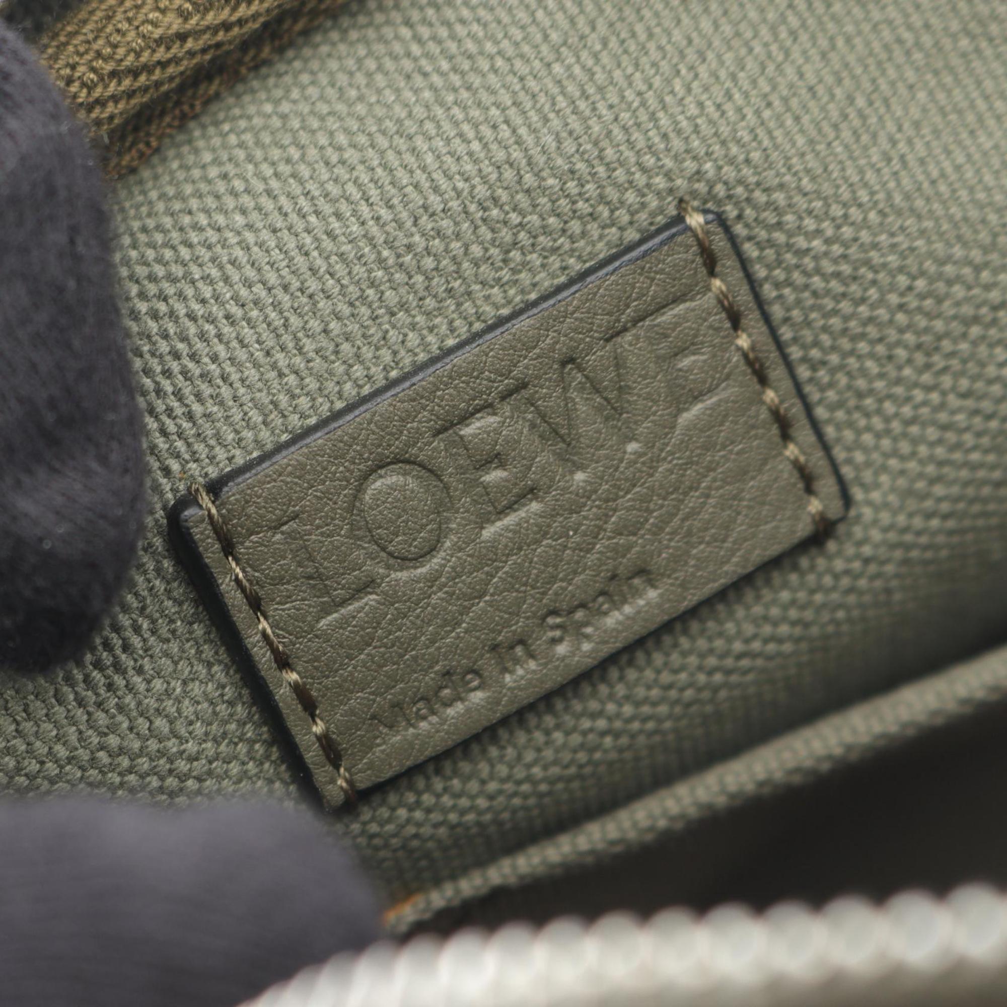 Loewe Khaki Canvas Leather Messenger Bag Shoulder Bag (Pre-Owned)