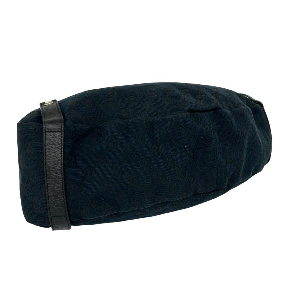 Gucci Black Navy Canvas Leather Shoulder Bag Tote Bag (Pre-Owned)