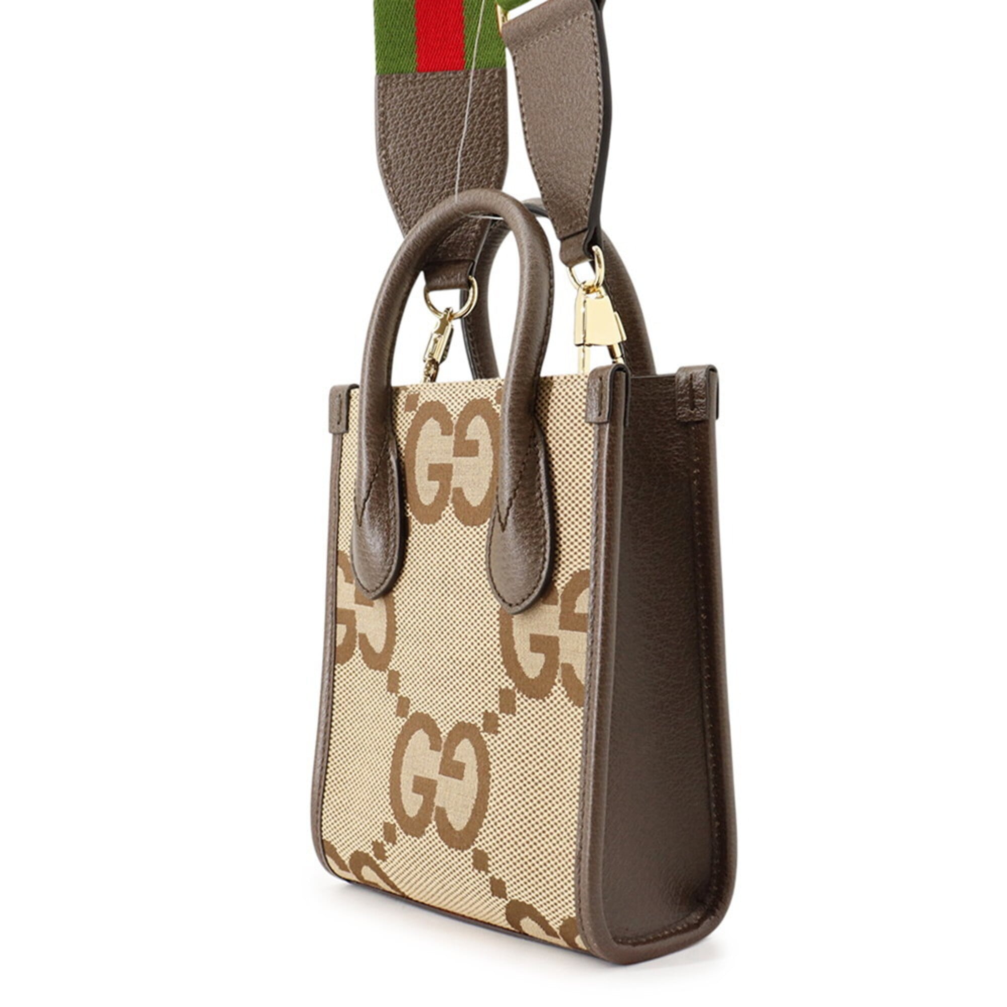 Gucci Beige Brown Canvas Leather Handbag Shoulder Bag Tote Bag (Pre-Owned)