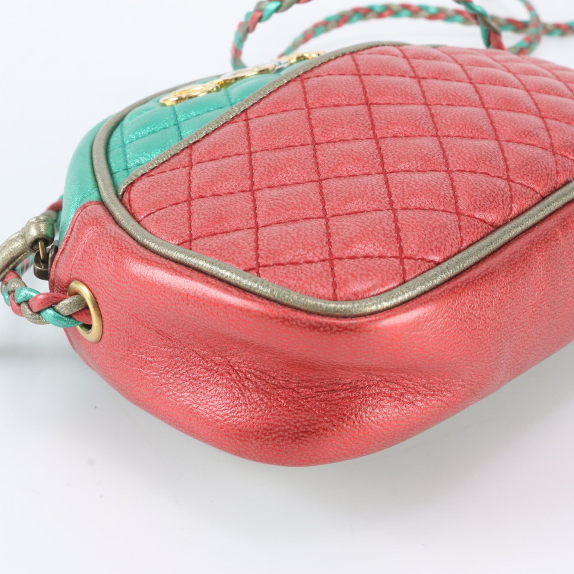 Gucci Green Red Color Leather Shoulder Bag (Pre-Owned)