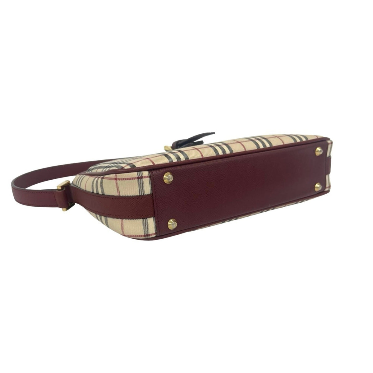 Burberry Beige Bordeaux Leather Canvas Handbag Shoulder Bag (Pre-Owned)
