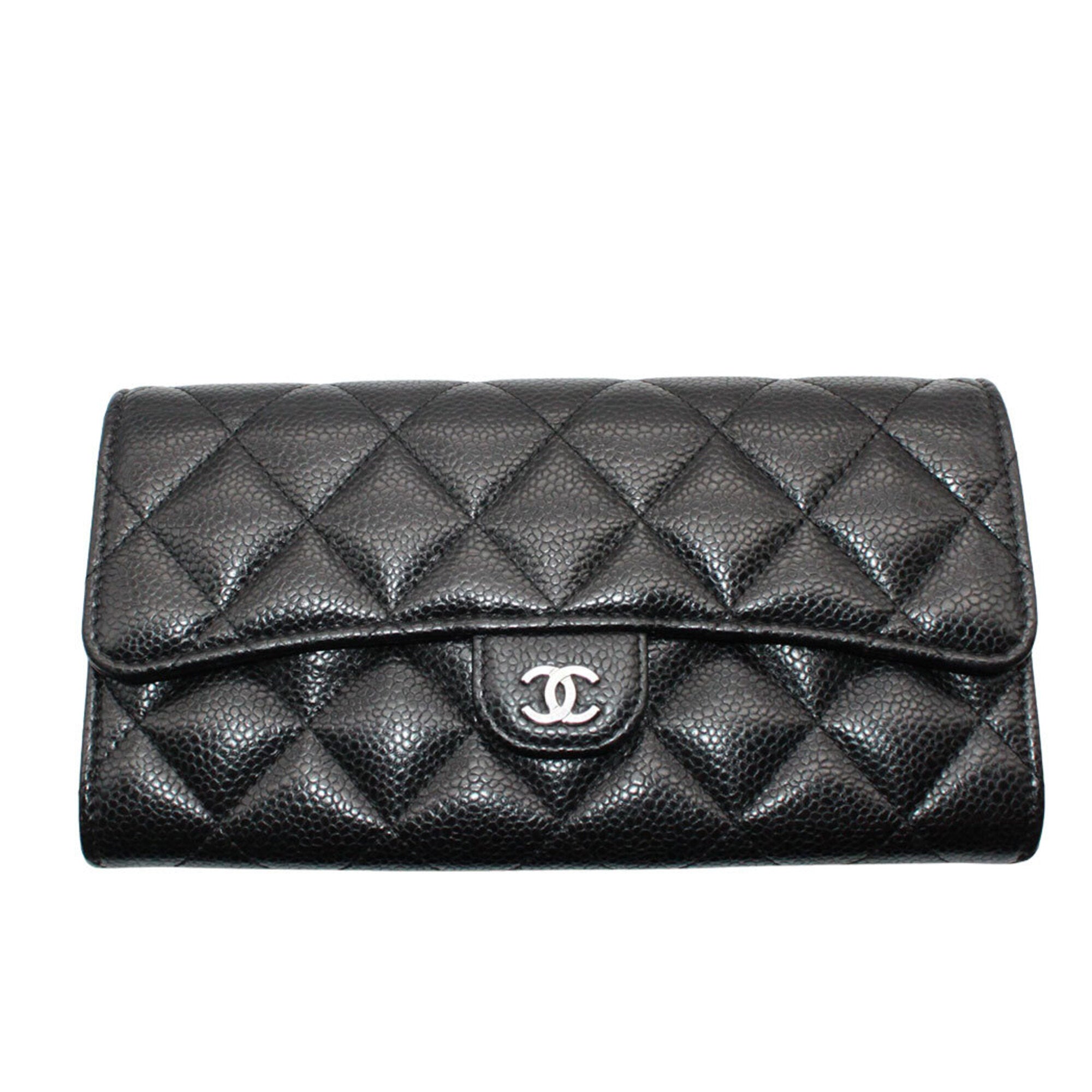 Chanel Matelasse Black Grained Calfskin Long Wallet (Bi-Fold) (Pre-Owned)