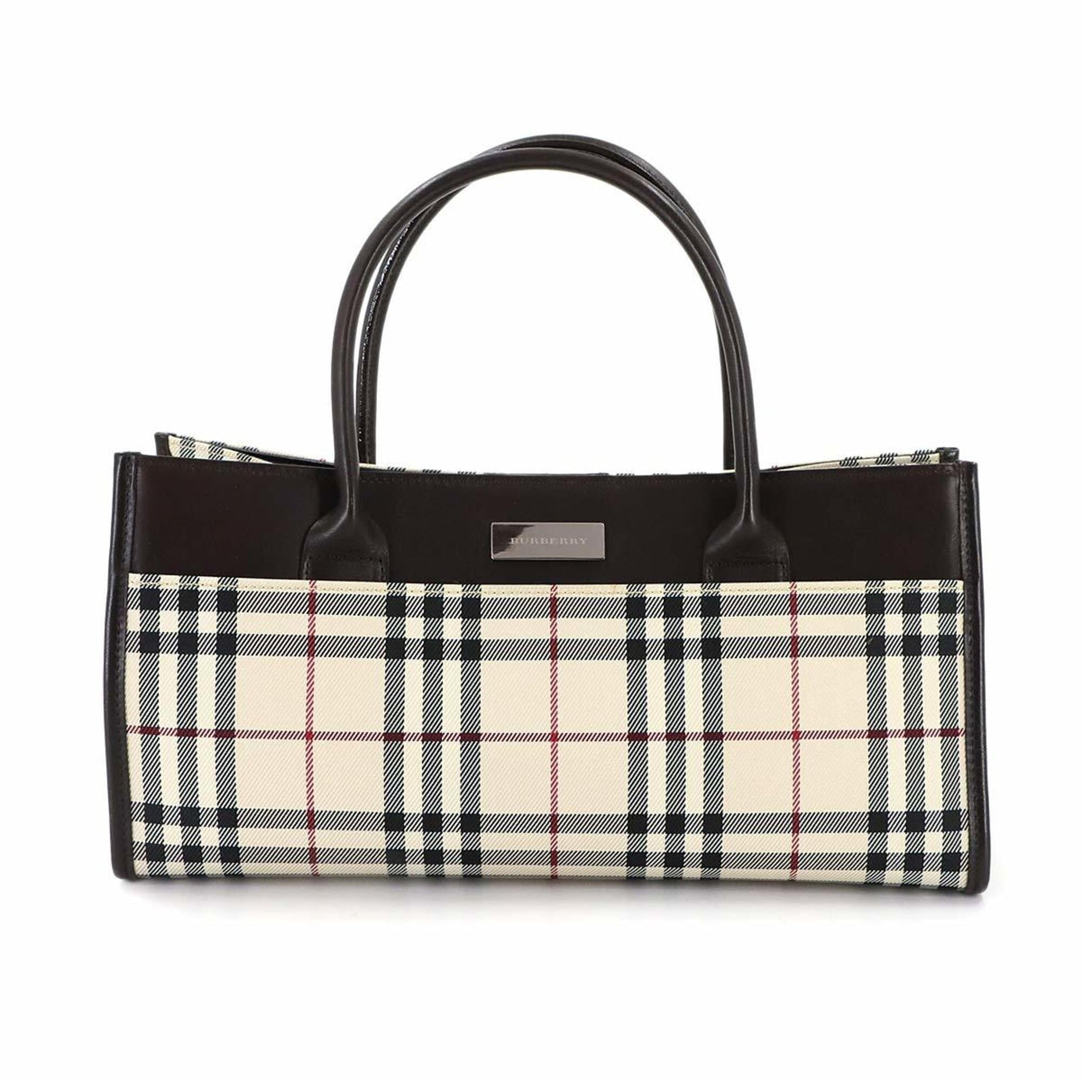 Burberry Beige Brown Canvas Leather Handbag (Pre-Owned)
