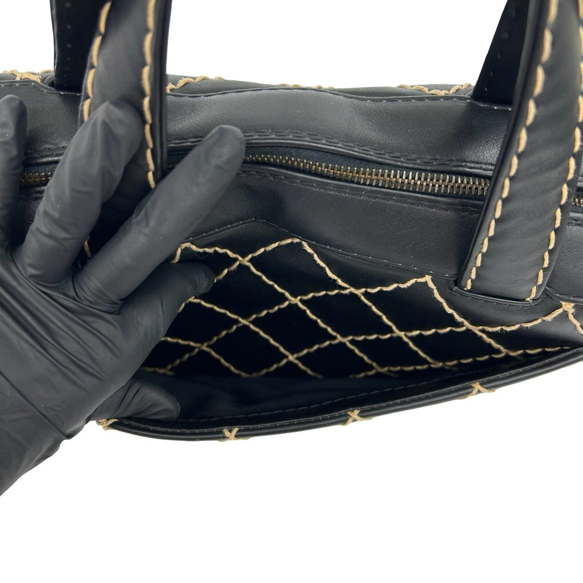 Chanel Black Leather Boston Bag Handbag (Pre-Owned)