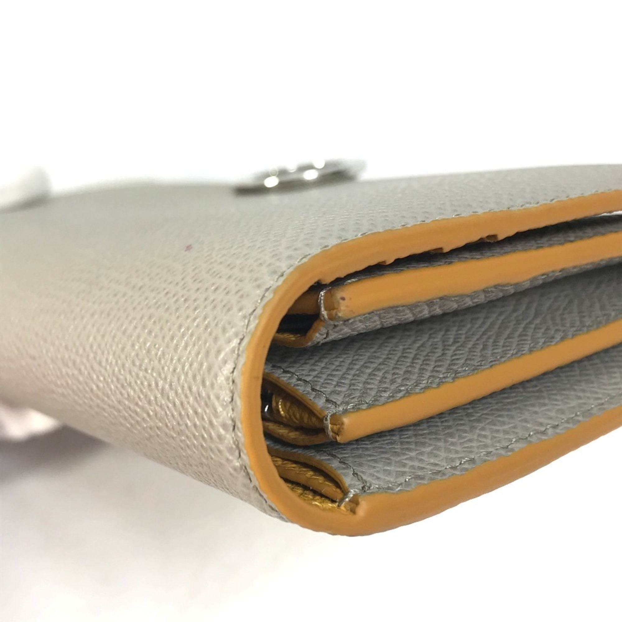 Bvlgari Gray Yellow Leather Long Wallet (Bi-Fold) (Pre-Owned)