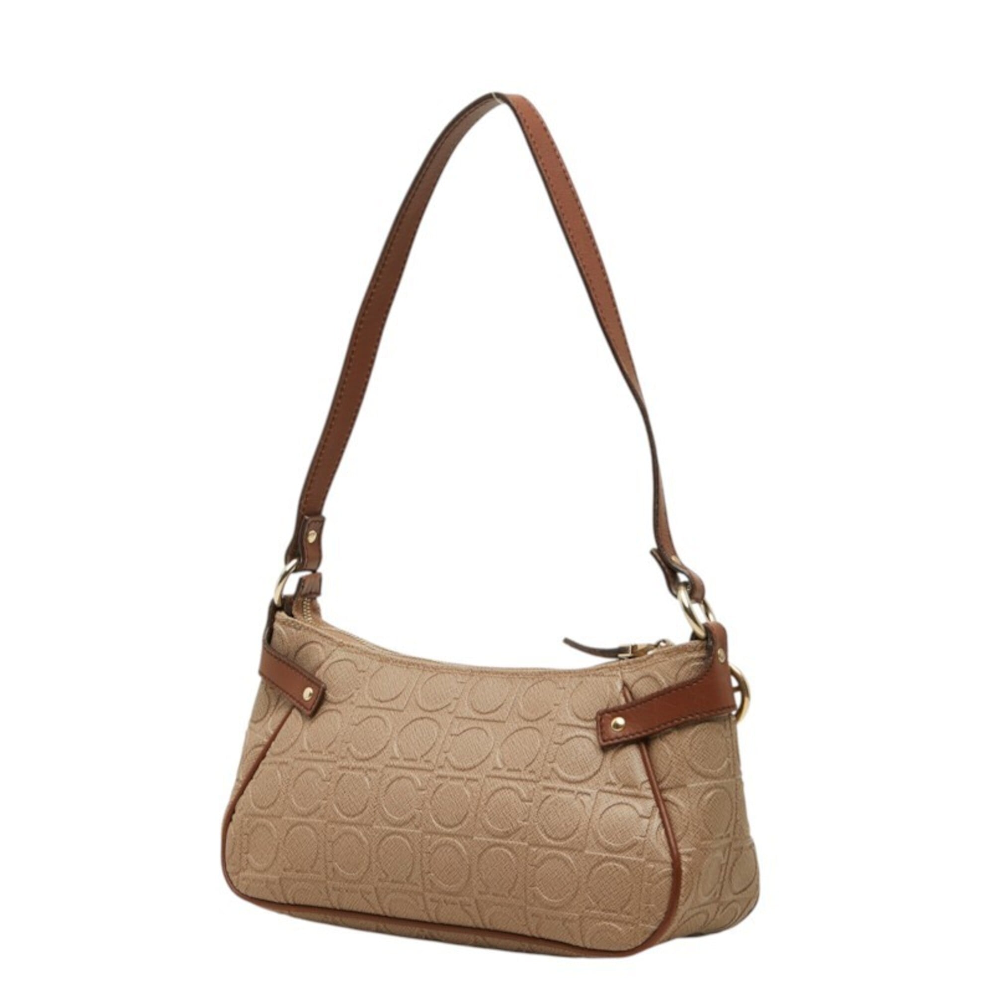 Salvatore Ferragamo Beige Brown Pvc Leather Handbag Shoulder Bag (Pre-Owned)