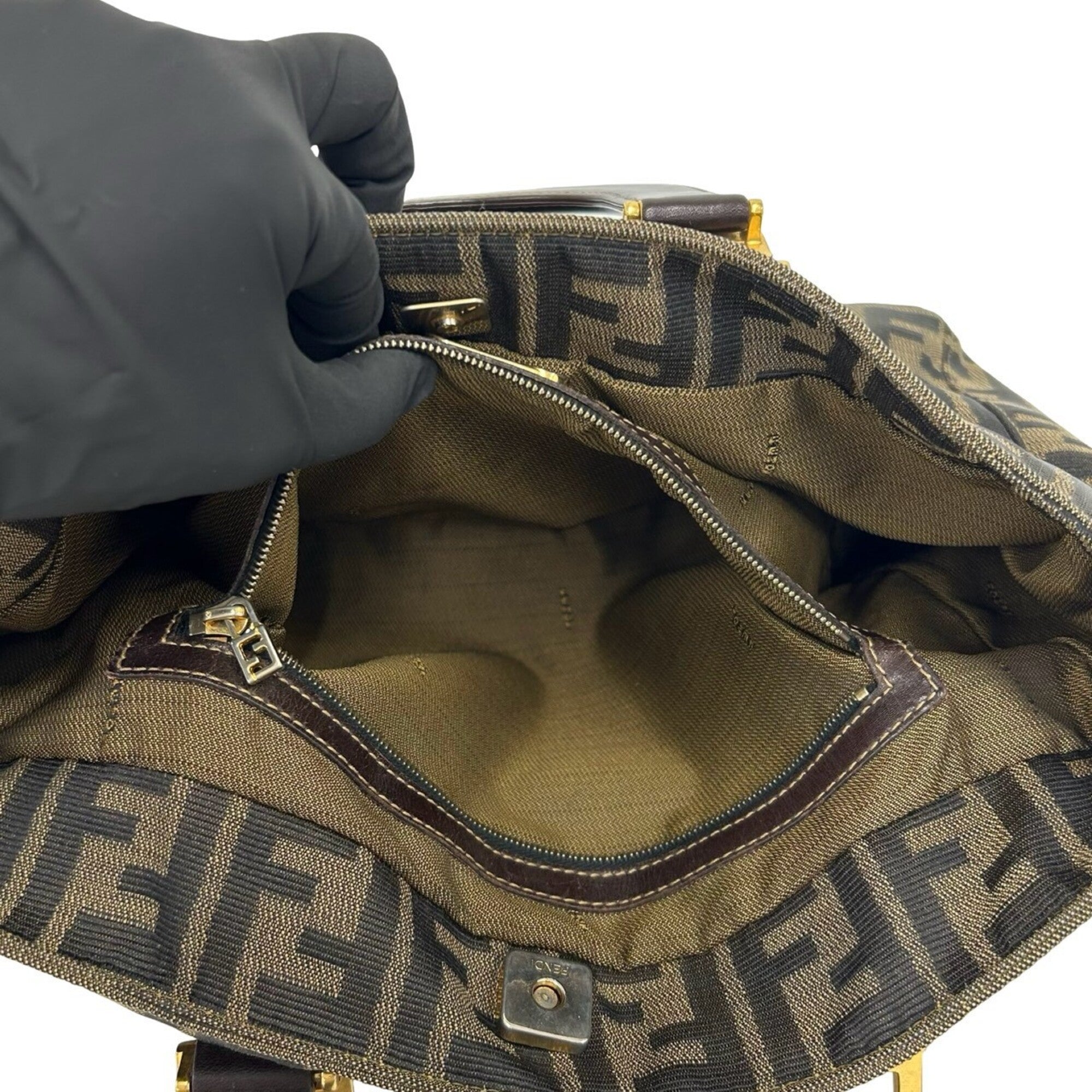 Fendi Black Brown Canvas Leather Handbag Tote Bag (Pre-Owned)