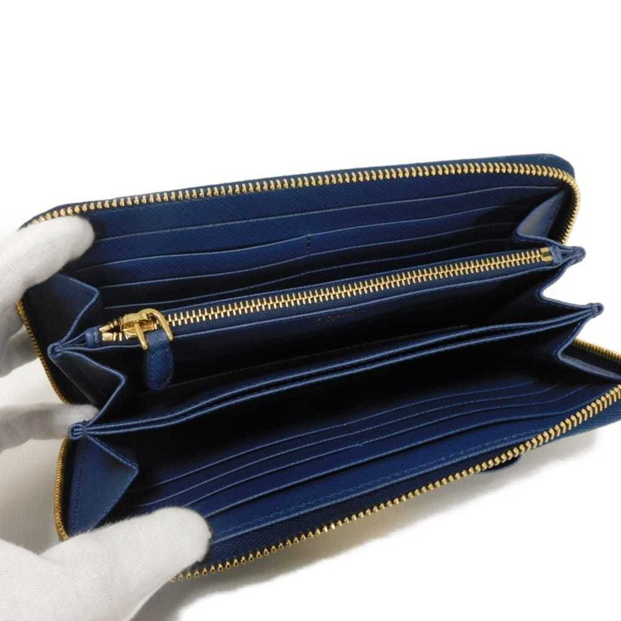 Prada Blue Saffiano Long Wallet (Bi-Fold) (Pre-Owned)