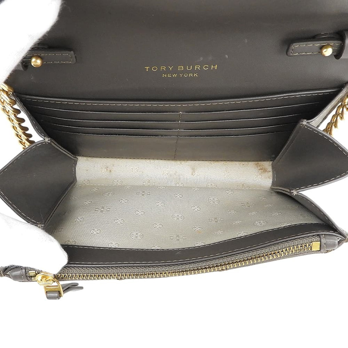 Tory Burch Grayish Leather Shoulder Bag (Pre-Owned)