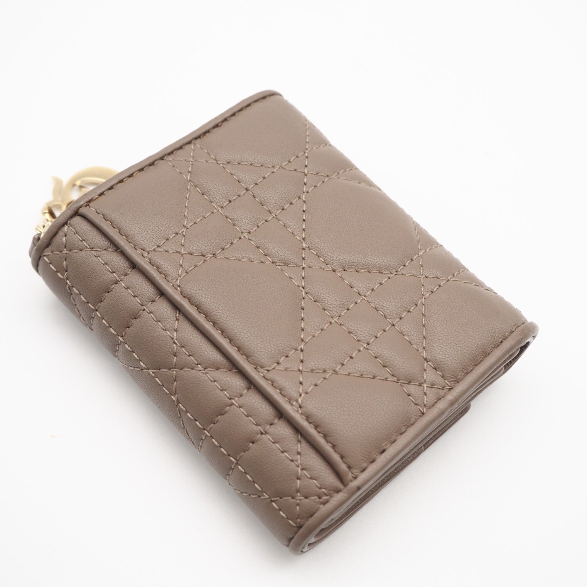 Christian Dior Lady Dior Beige Leather Wallet (Tri-Fold) (Pre-Owned)