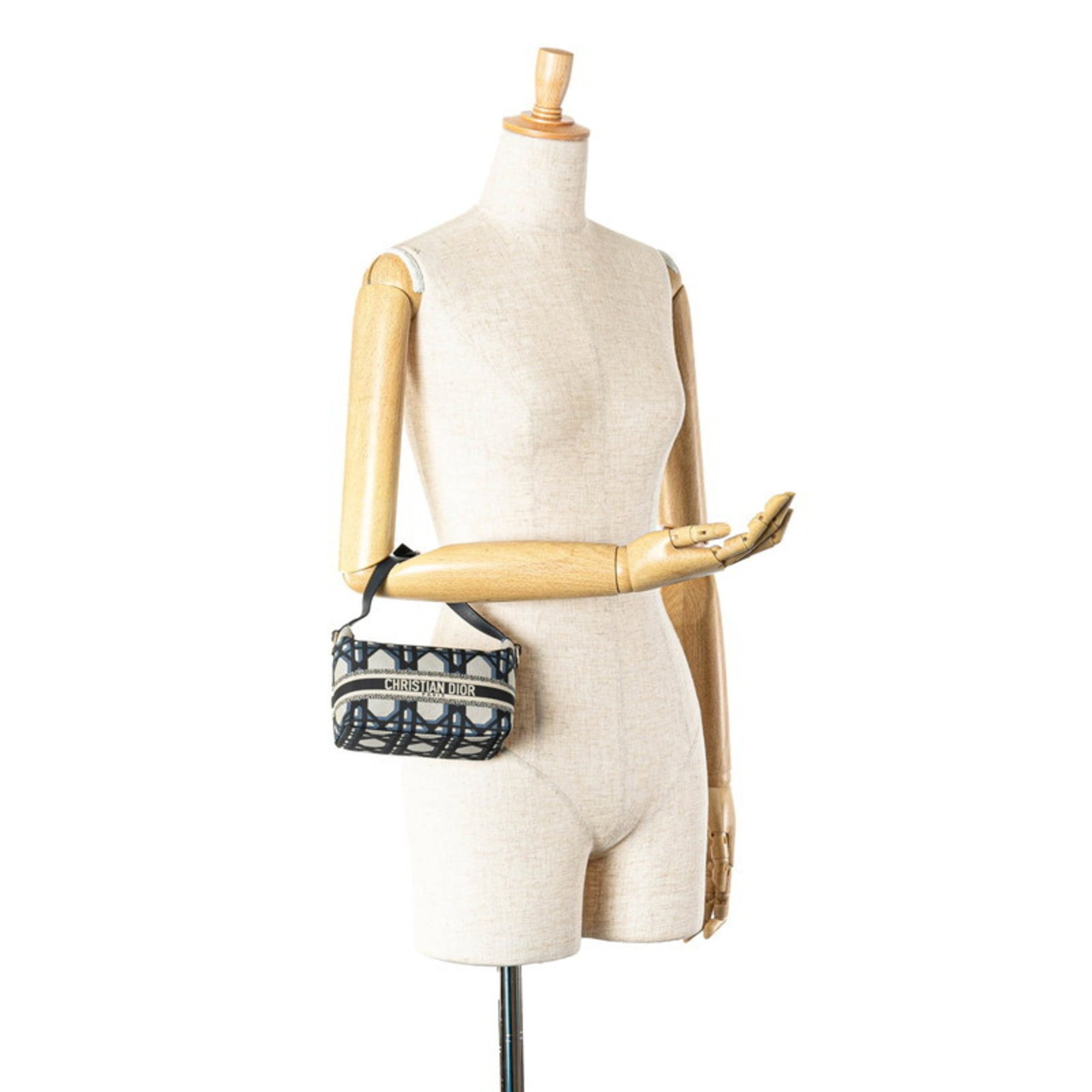 Christian Dior Gray Navy Fabric Leather Pouch (Pre-Owned)