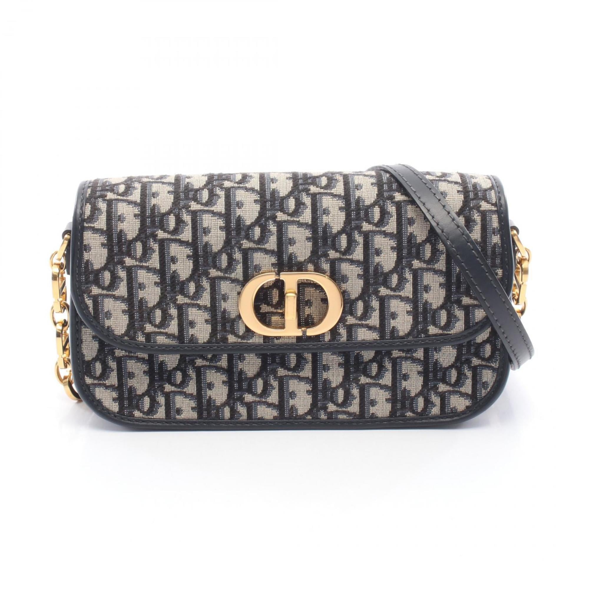 Christian Dior Beige Navy Canvas Leather Handbag Shoulder Bag (Pre-Owned)