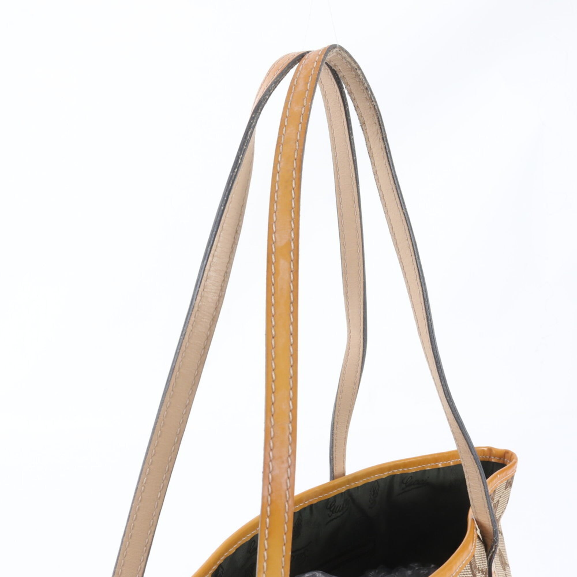 Gucci Beige Yellow Leather Canvas Handbag Shoulder Bag Tote Bag (Pre-Owned)
