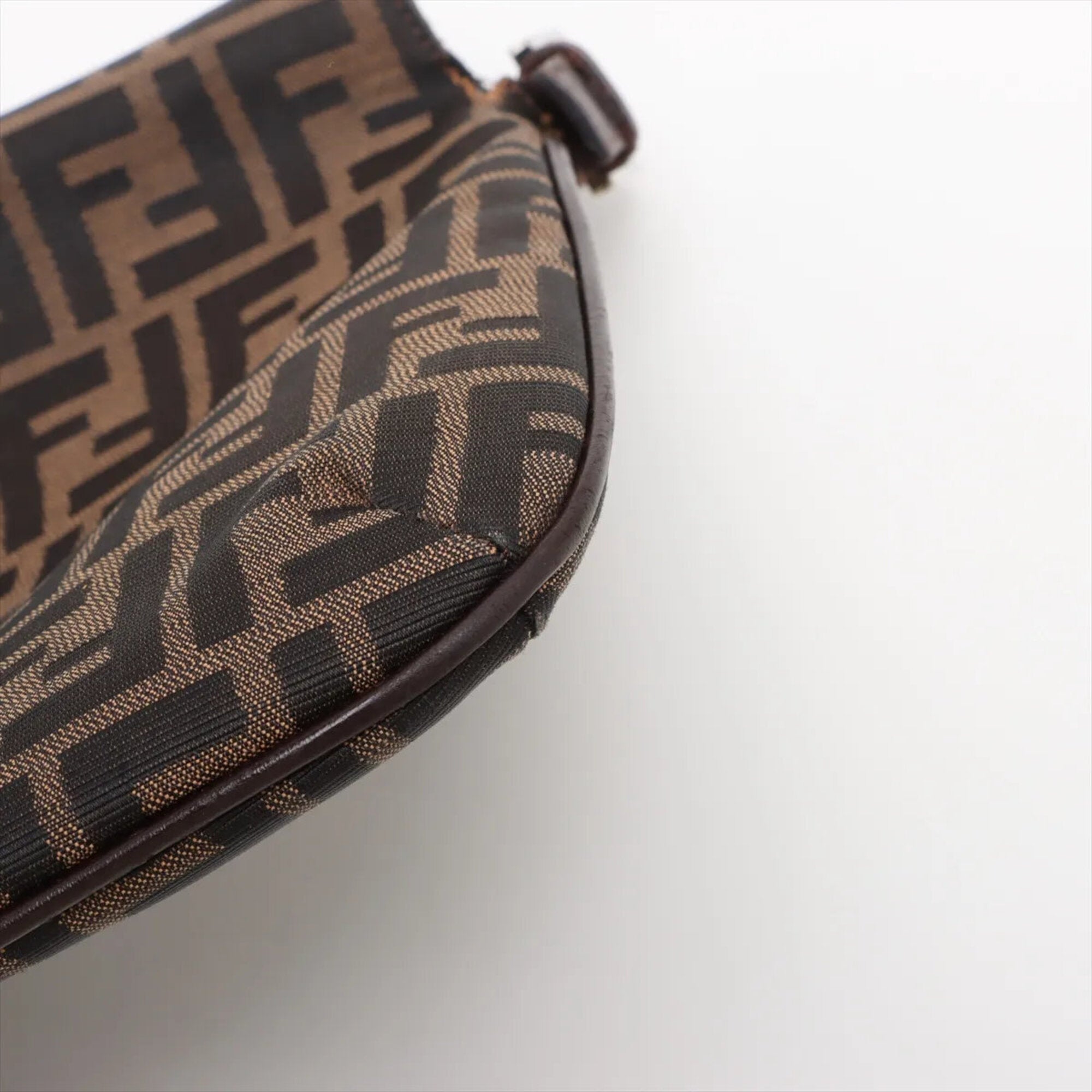 Fendi Brown Leather Canvas Handbag Shoulder Bag (Pre-Owned)