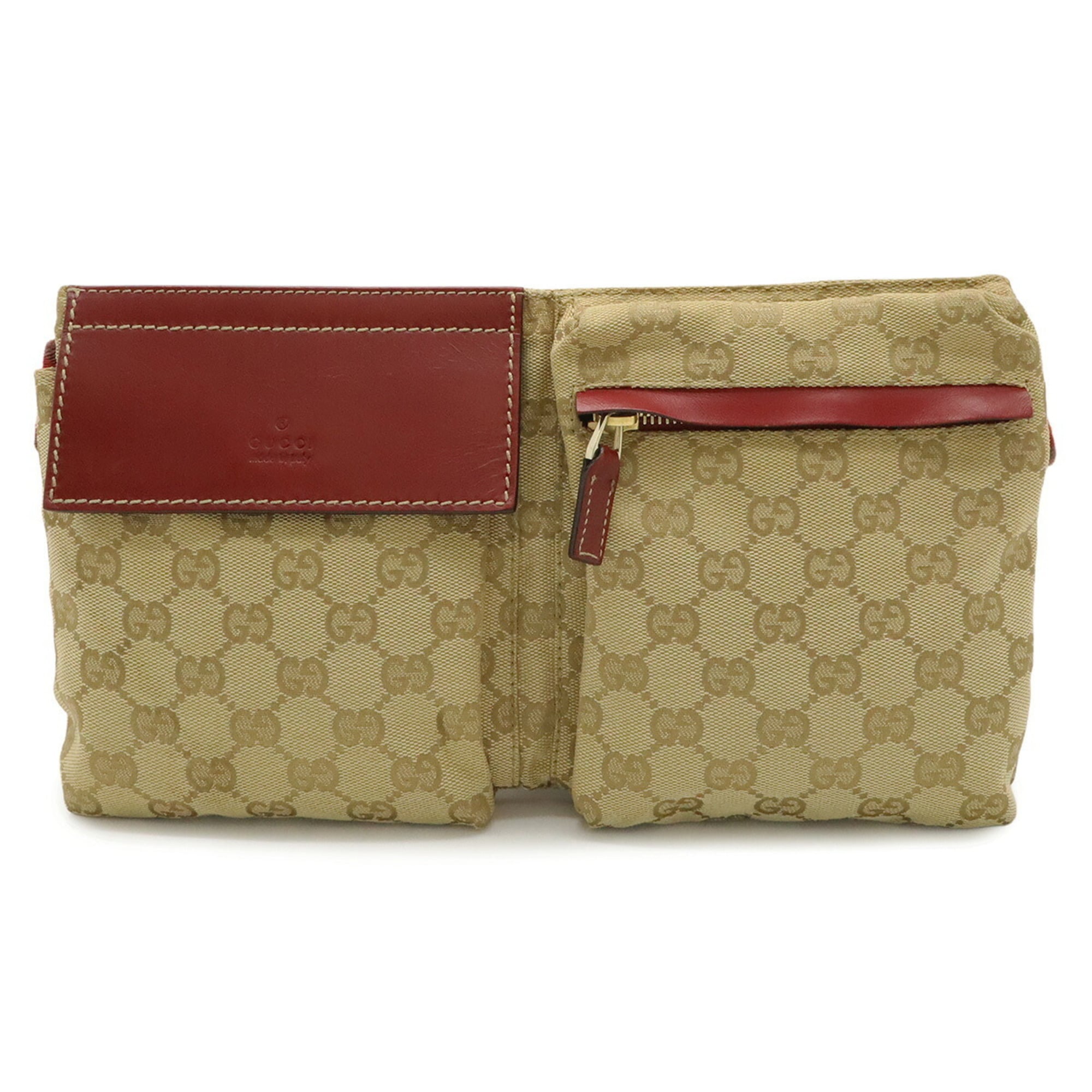 Gucci Beige Pink Red Canvas Leather Fanny Pack Sling Bag (Pre-Owned)