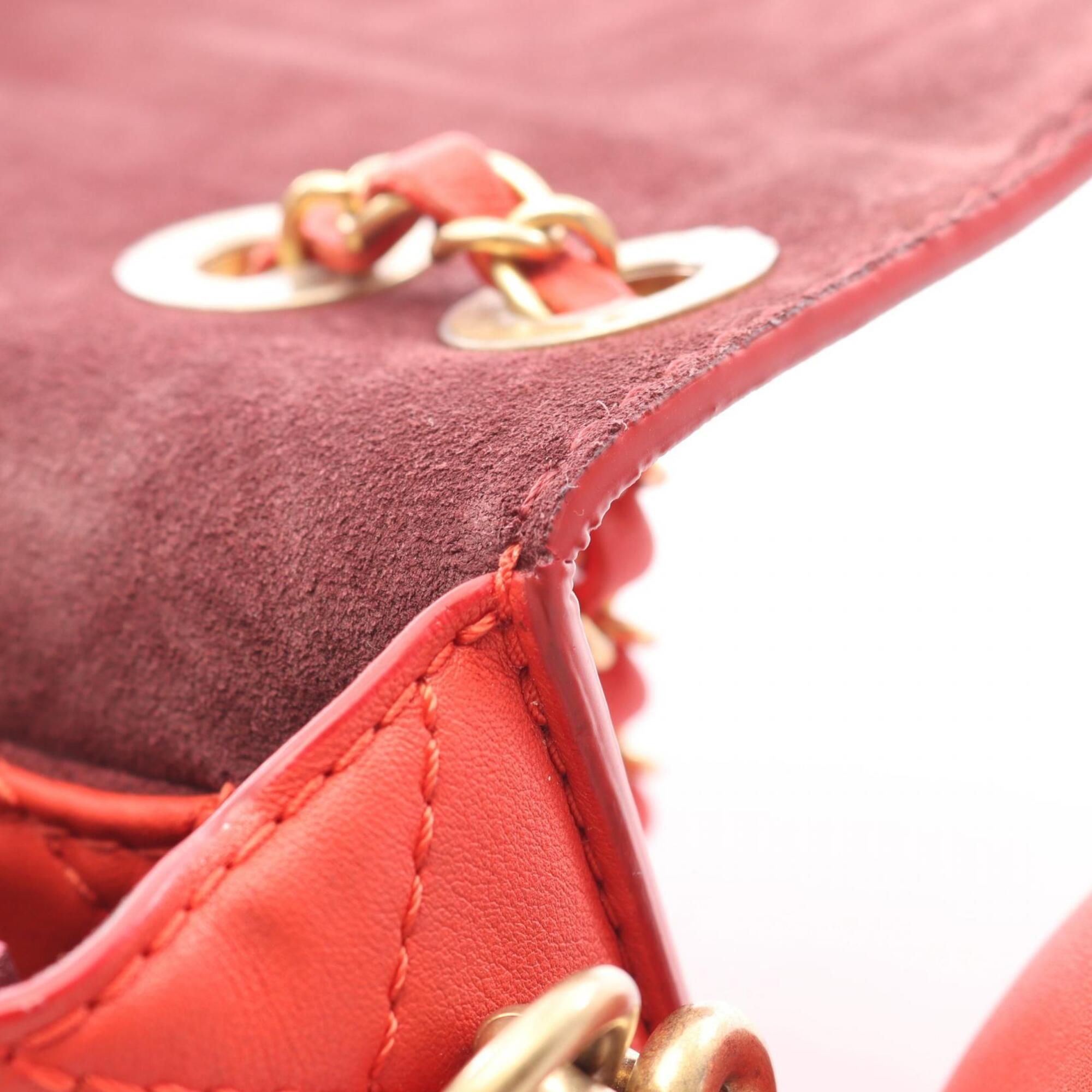 Chanel Red Color Leather Handbag Pouch Shoulder Bag (Pre-Owned)