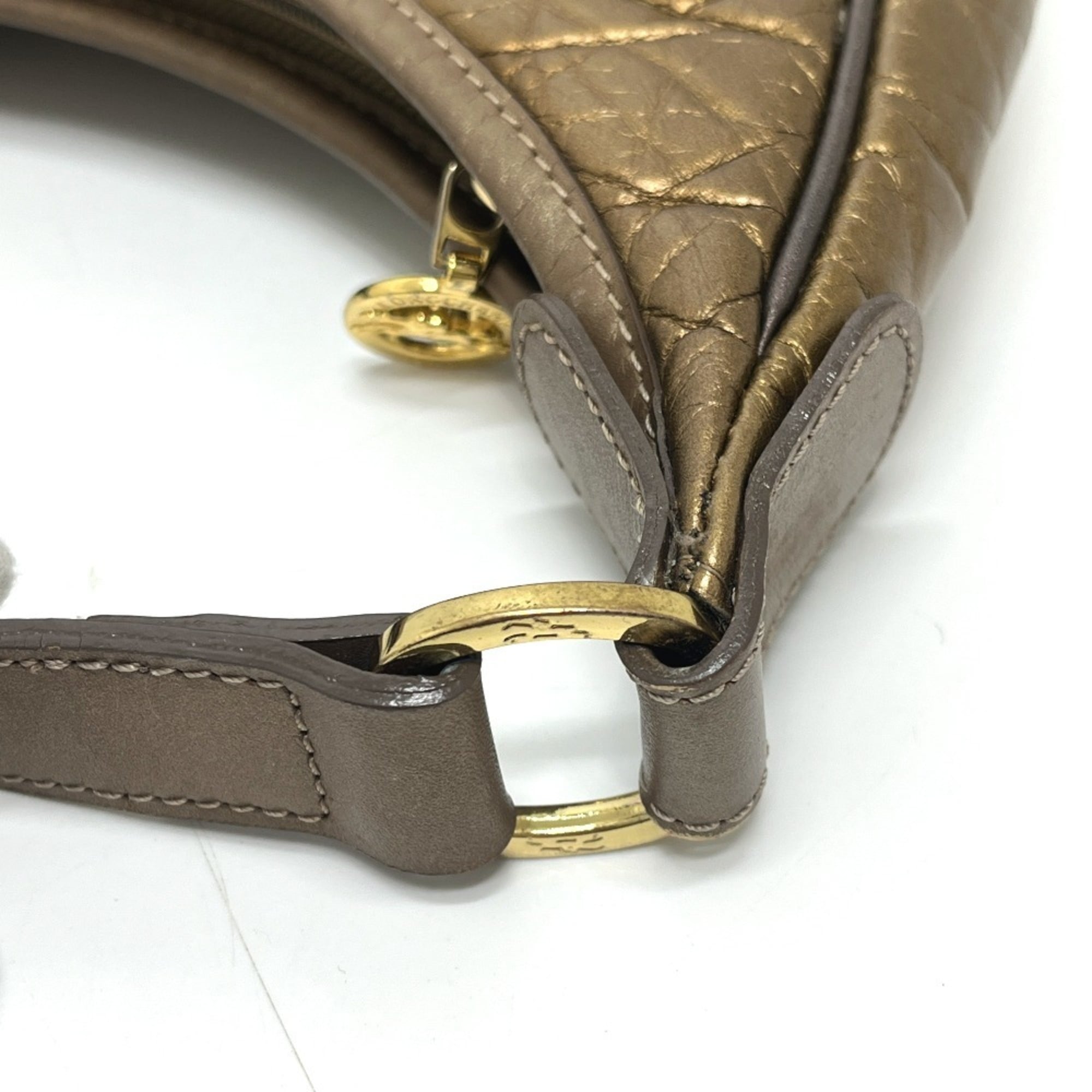 Longchamp Bronze Leather Nylon Handbag Shoulder Bag Tote Bag (Pre-Owned)