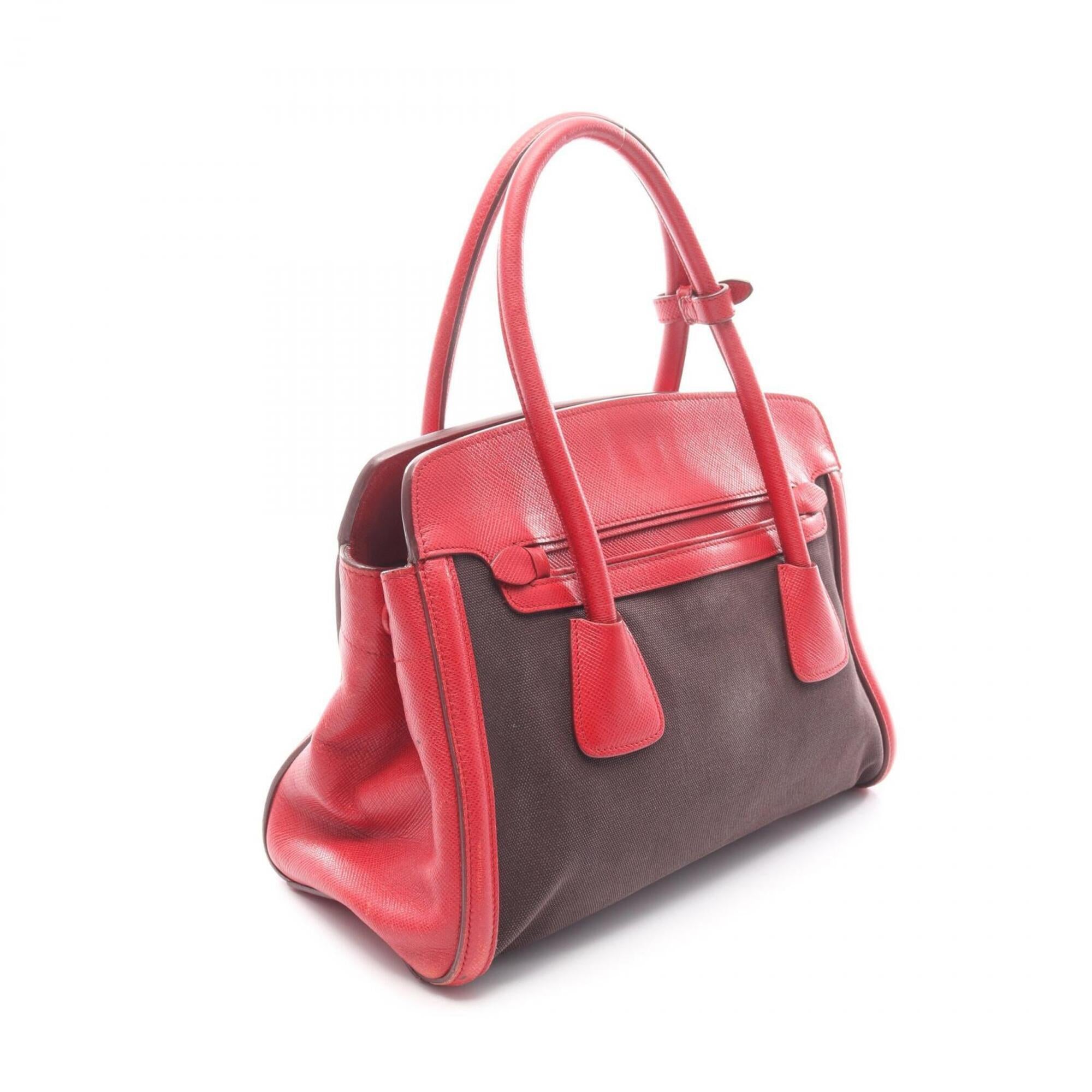 Prada Black Red Color Canvas Saffiano Handbag (Pre-Owned)