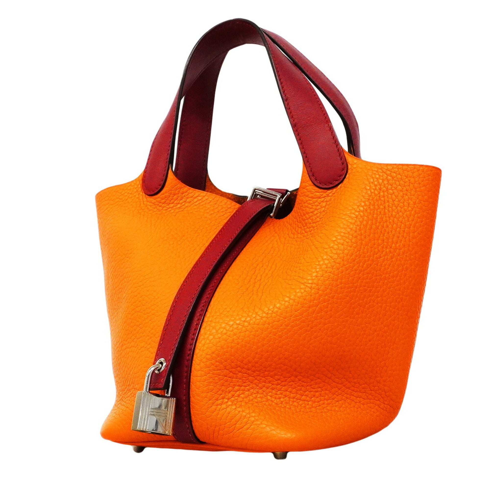 Hermes Orange Rouge Grenat Taurillon Clemence Leather Swift Leather Handbag (Pre-Owned)