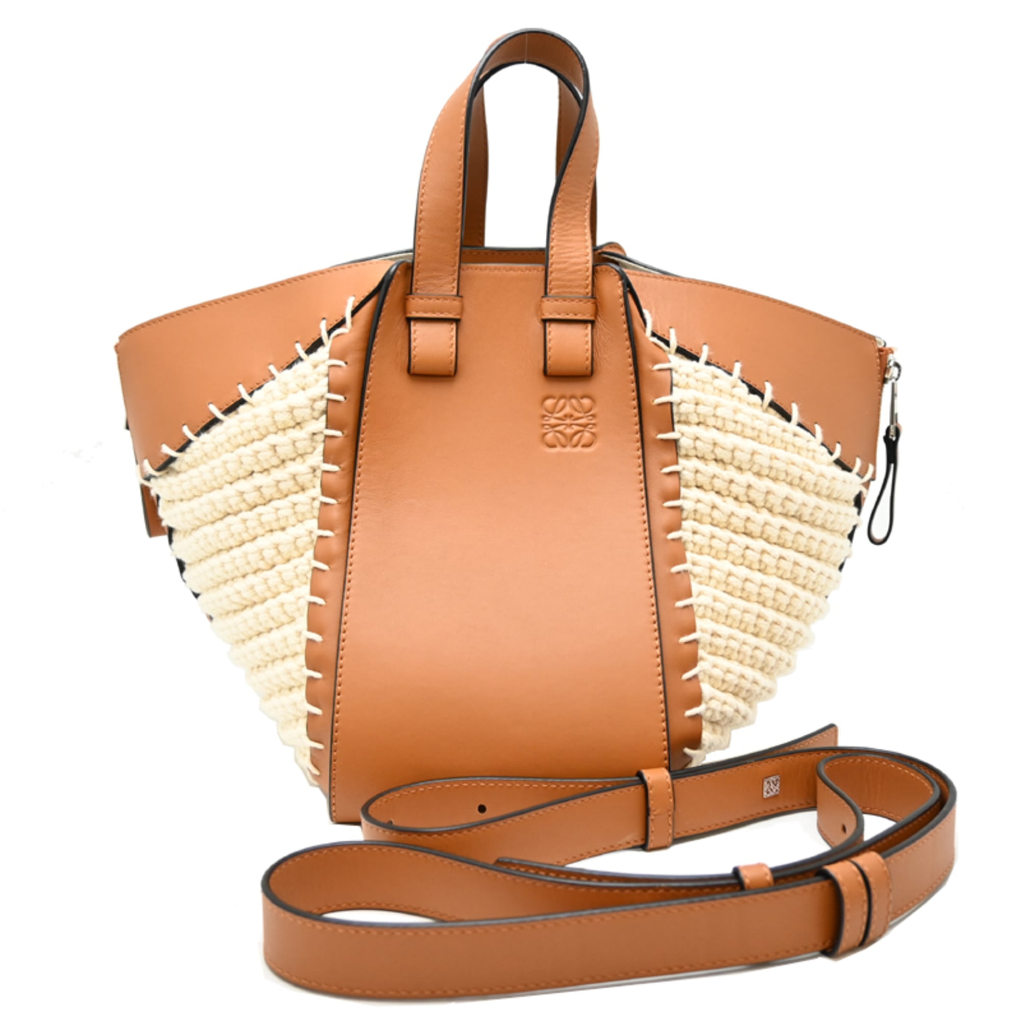 Loewe Brown Ivory Leather Knit Shoulder Bag (Pre-Owned)