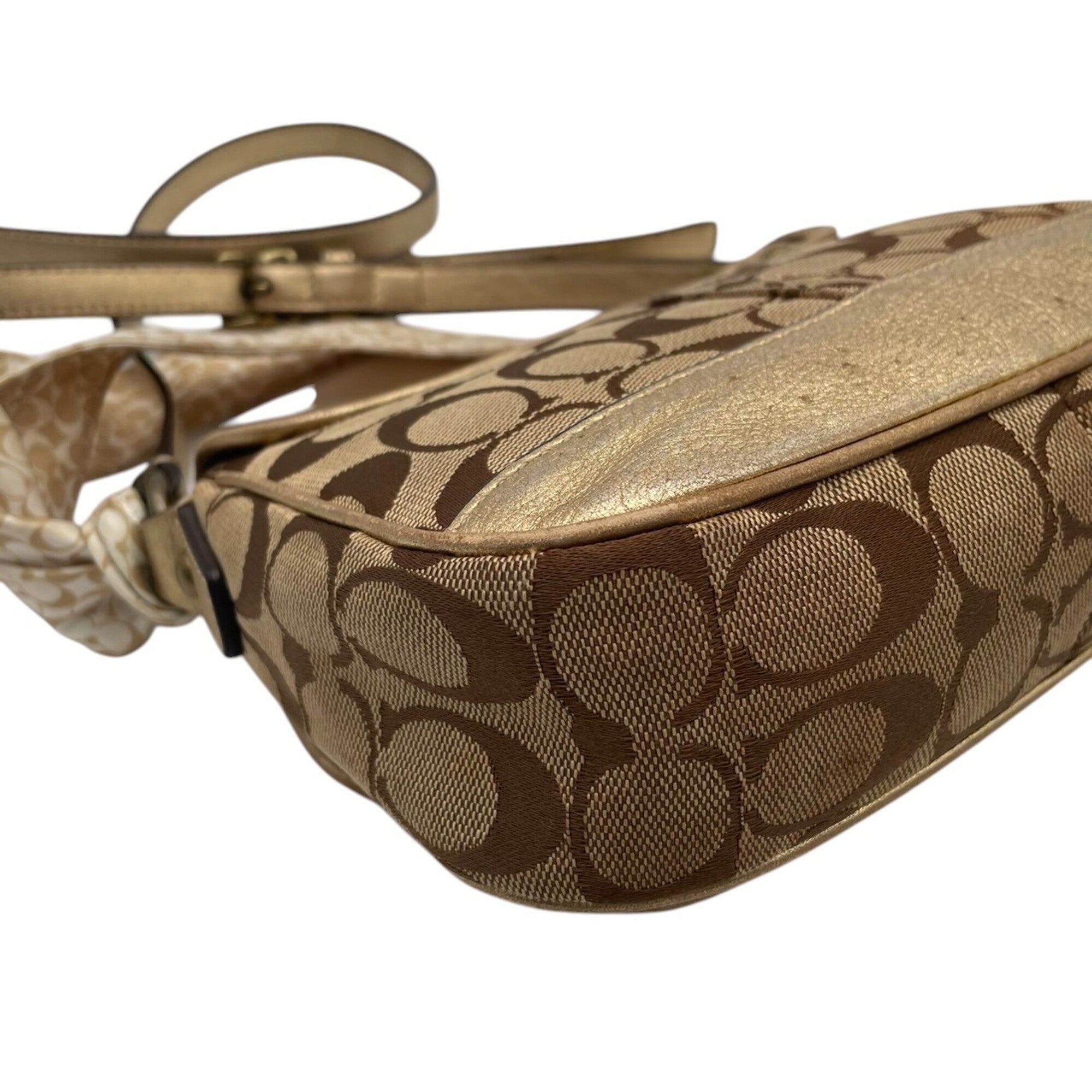 Coach Beige Gold Canvas Leather Pochette Shoulder Bag (Pre-Owned)