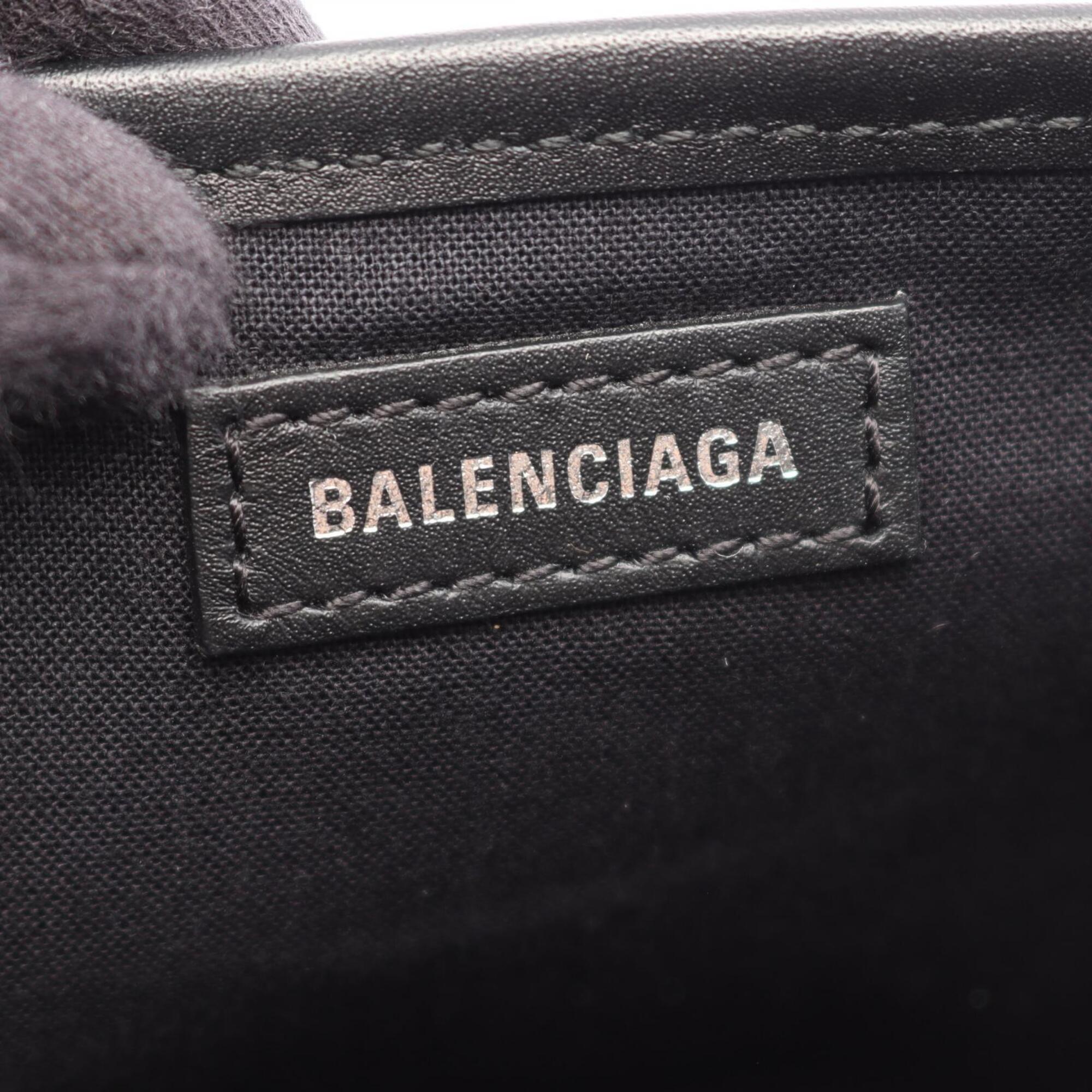 Balenciaga Black Navy Leather Canvas Handbag Tote Bag (Pre-Owned)