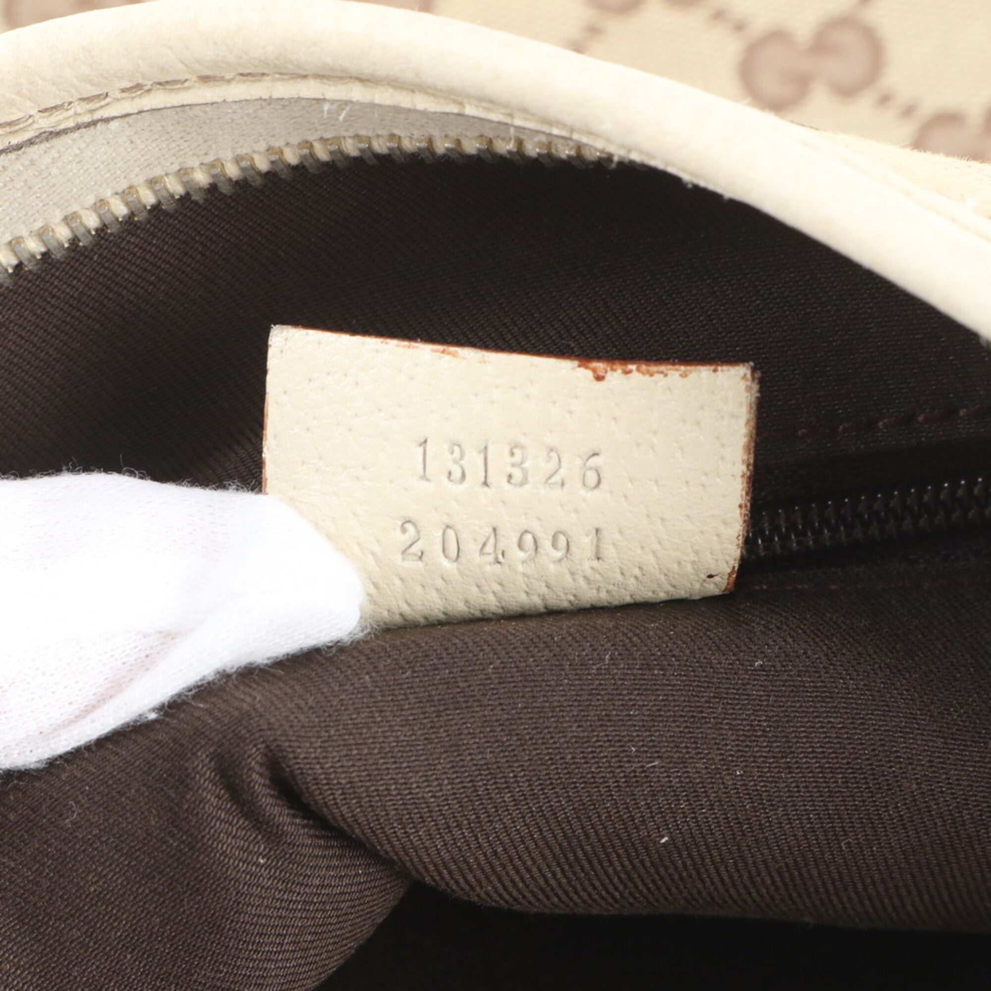 Gucci Beige Ivory Leather Canvas Handbag Shoulder Bag Tote Bag (Pre-Owned)