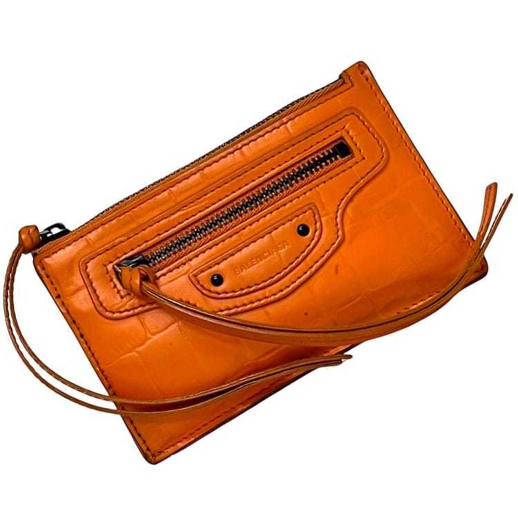 Balenciaga Orange Leather Coin Purse/Coin Case (Pre-Owned)