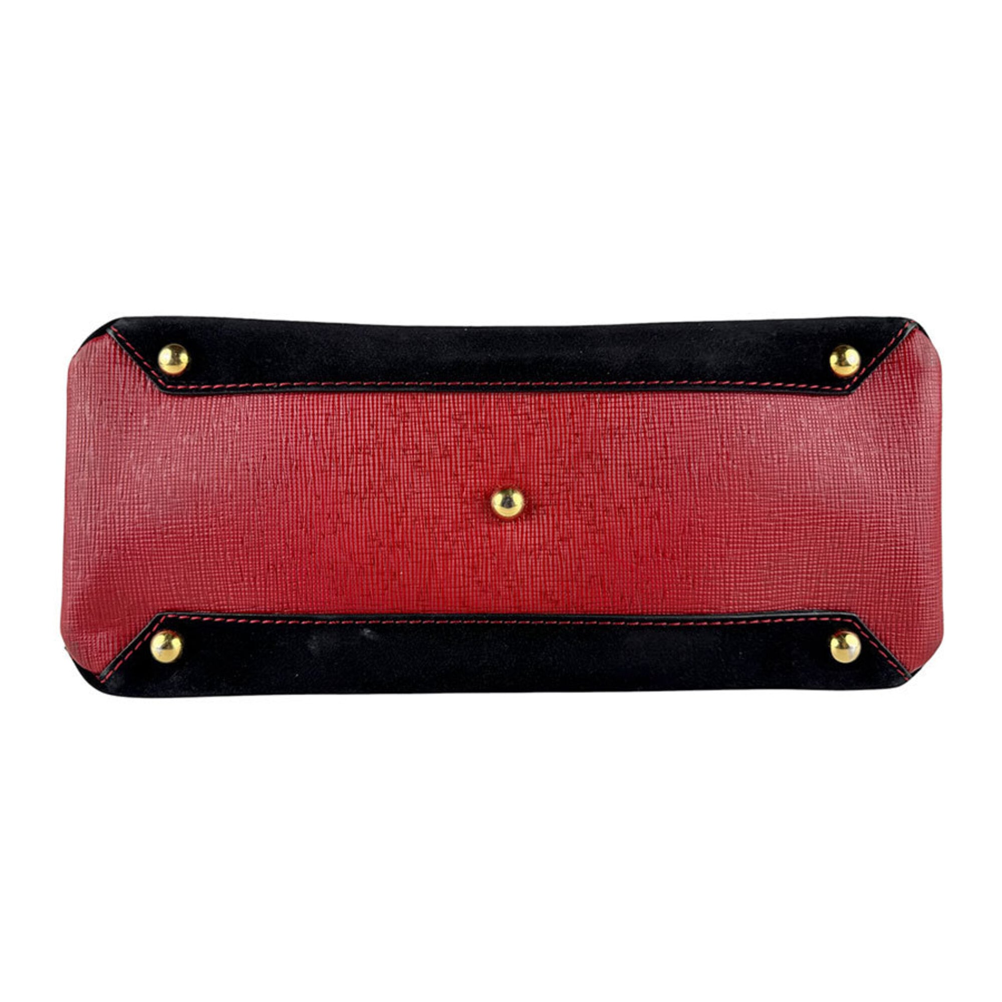 Burberry Black Brown Red Color Suede Leather Handbag Shoulder Bag (Pre-Owned)