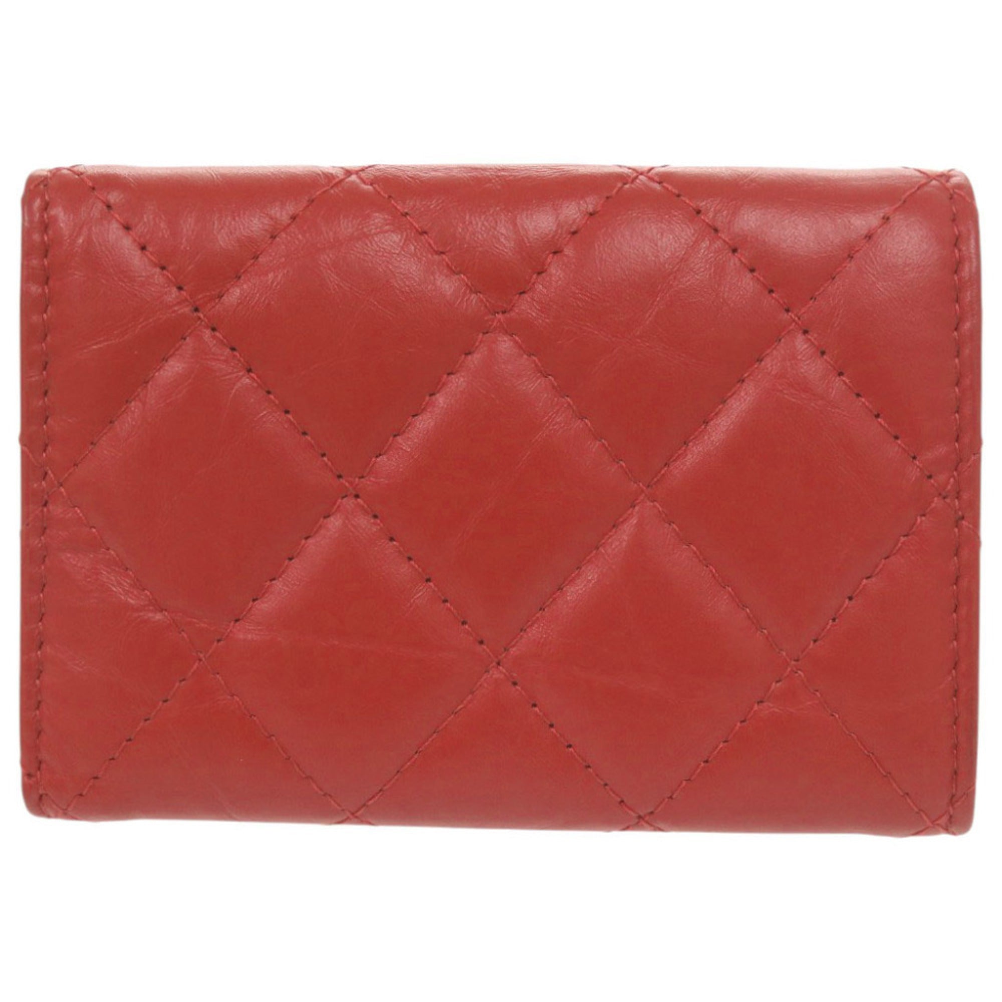 Chanel Red Color Leather Wallet (Tri-Fold) (Pre-Owned)