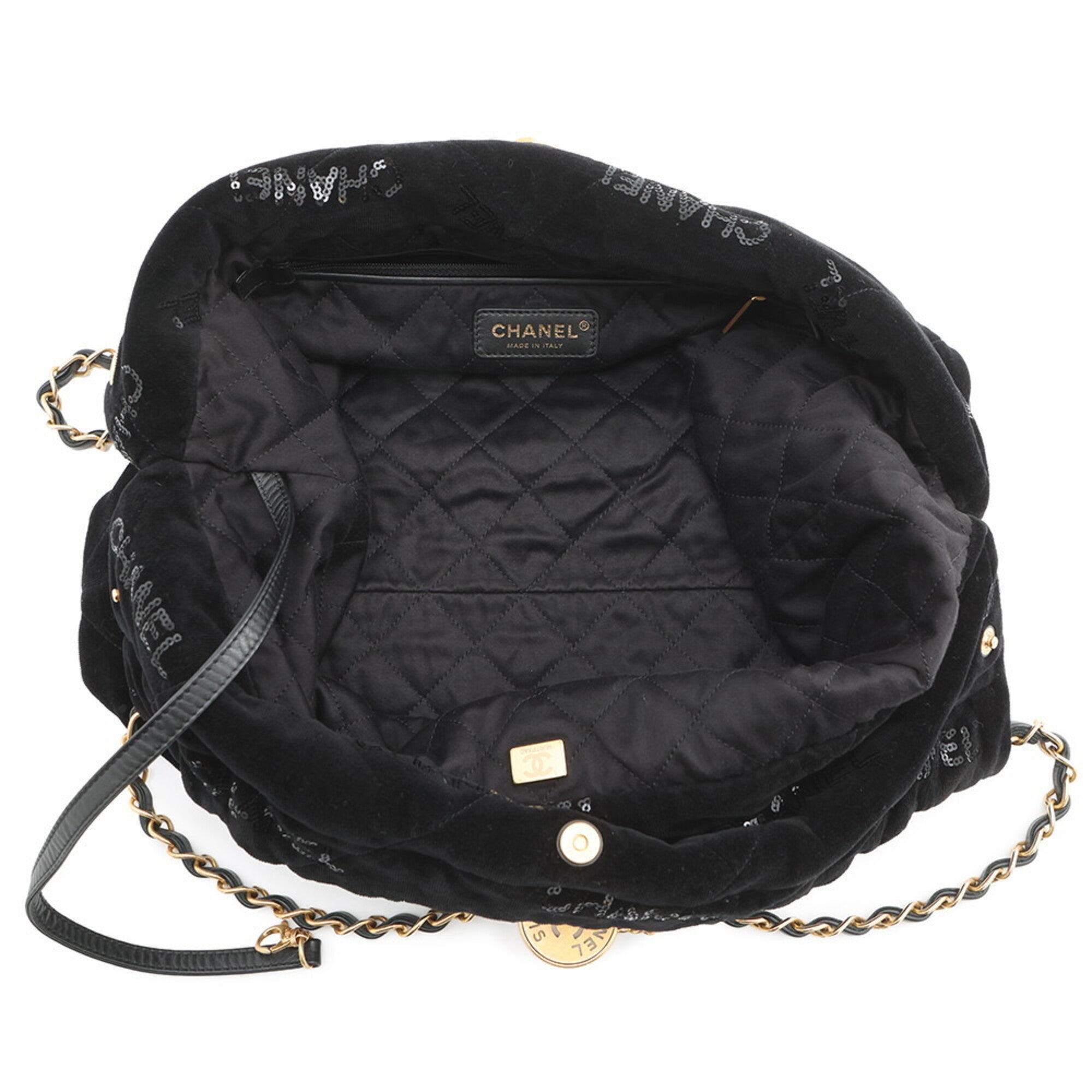 Chanel Matelasse Black Velvet Handbag Pouch Shoulder Bag (Pre-Owned)